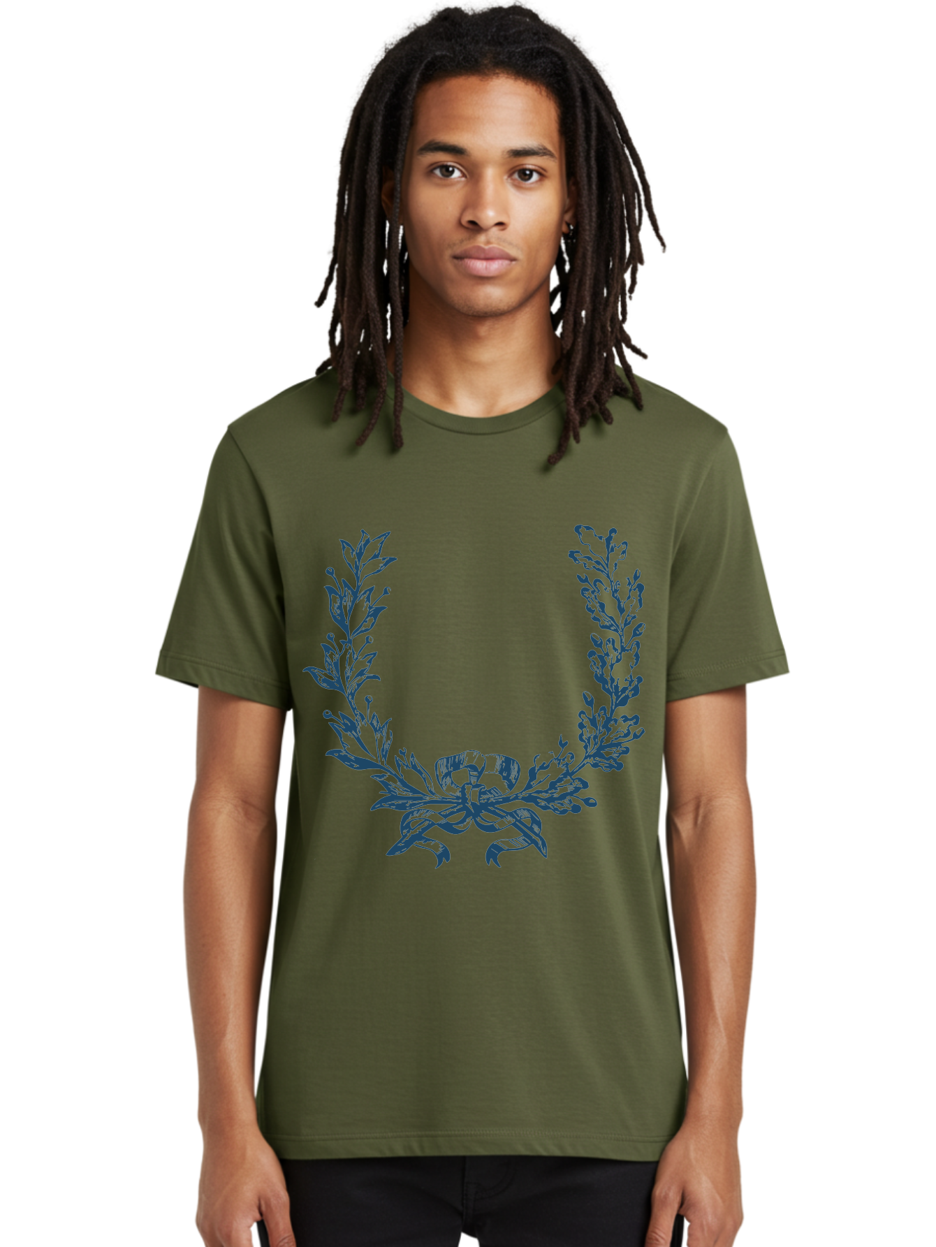 Wreath-Flower Men'S Graphic Tee, 100% Cotton, Comfortable Casual Summer Wear, Machine Washable, Laurel Wreath, Purple Leaves, Decorative Border, Elegant Design, Symbolic Motif, Leaves Tied With Ribbon, Classic Illustration, Award Symbol Aae869