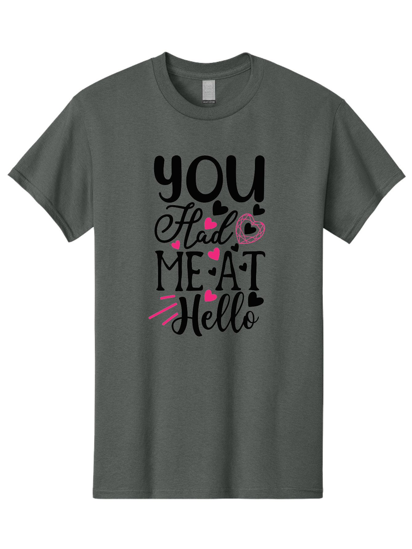 You Had Me At Hello Men'S Graphic Tee, 100% Cotton, Comfortable Casual Summer Wear, Machine Washable, Love Quote, Romantic Phrase, Hearts Design, Cursive Text, Pink Hearts, Black Font, Hello Message, Valentine'S Day Gift, Cute Typography, Aae875 9