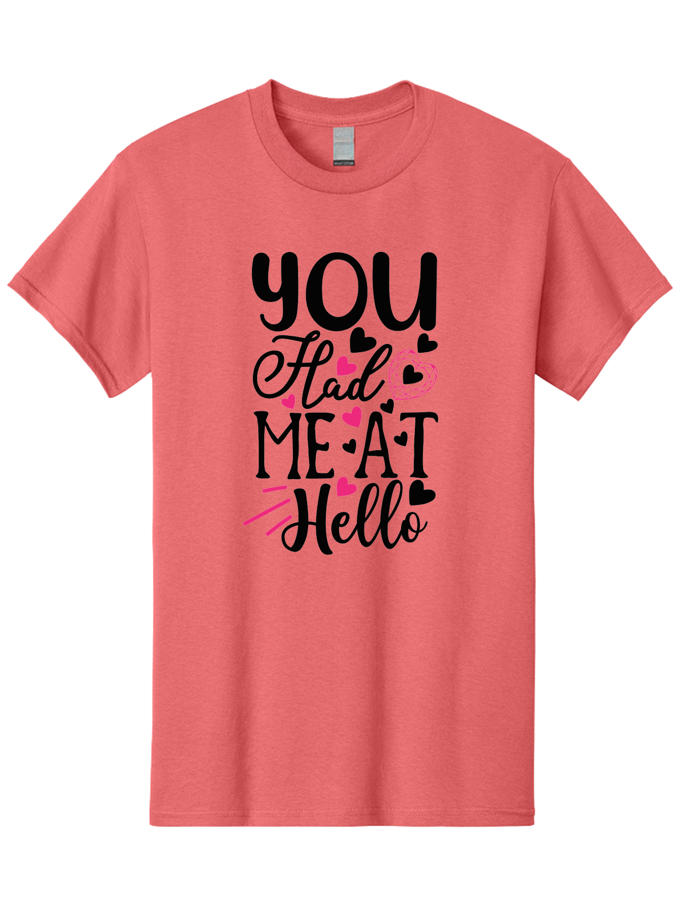 You Had Me At Hello Men'S Graphic Tee, 100% Cotton, Comfortable Casual Summer Wear, Machine Washable, Love Quote, Romantic Phrase, Hearts Design, Cursive Text, Pink Hearts, Black Font, Hello Message, Valentine'S Day Gift, Cute Typography, Aae875 15