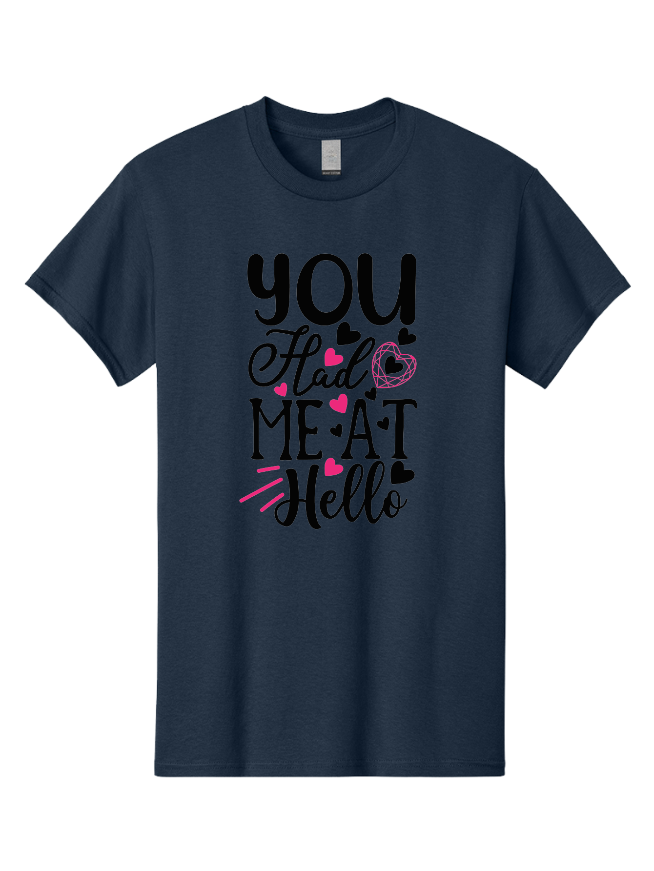 You Had Me At Hello Men'S Graphic Tee, 100% Cotton, Comfortable Casual Summer Wear, Machine Washable, Love Quote, Romantic Phrase, Hearts Design, Cursive Text, Pink Hearts, Black Font, Hello Message, Valentine'S Day Gift, Cute Typography, Aae875 5