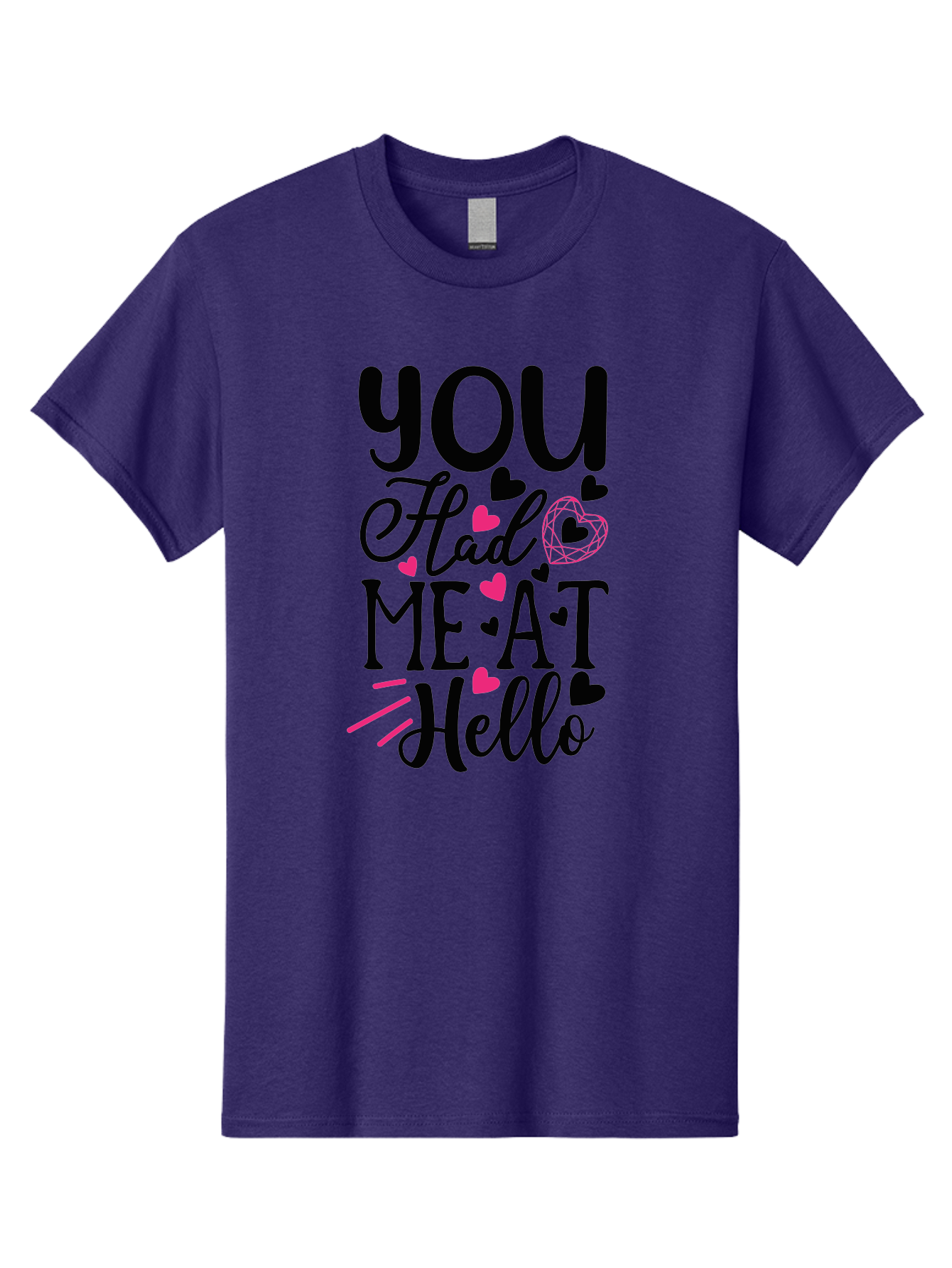 You Had Me At Hello Men'S Graphic Tee, 100% Cotton, Comfortable Casual Summer Wear, Machine Washable, Love Quote, Romantic Phrase, Hearts Design, Cursive Text, Pink Hearts, Black Font, Hello Message, Valentine'S Day Gift, Cute Typography, Aae875 21