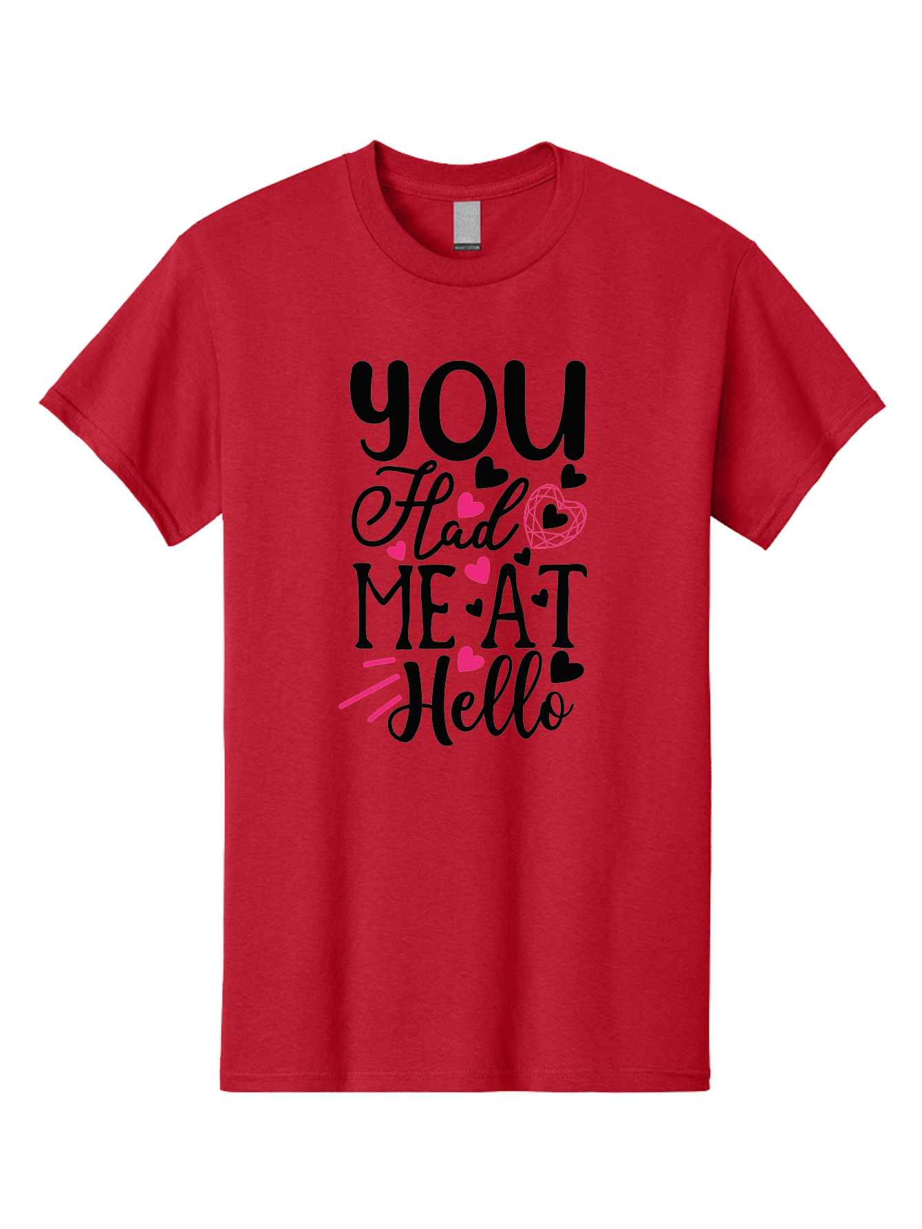 You Had Me At Hello Men'S Graphic Tee, 100% Cotton, Comfortable Casual Summer Wear, Machine Washable, Love Quote, Romantic Phrase, Hearts Design, Cursive Text, Pink Hearts, Black Font, Hello Message, Valentine'S Day Gift, Cute Typography, Aae875 3