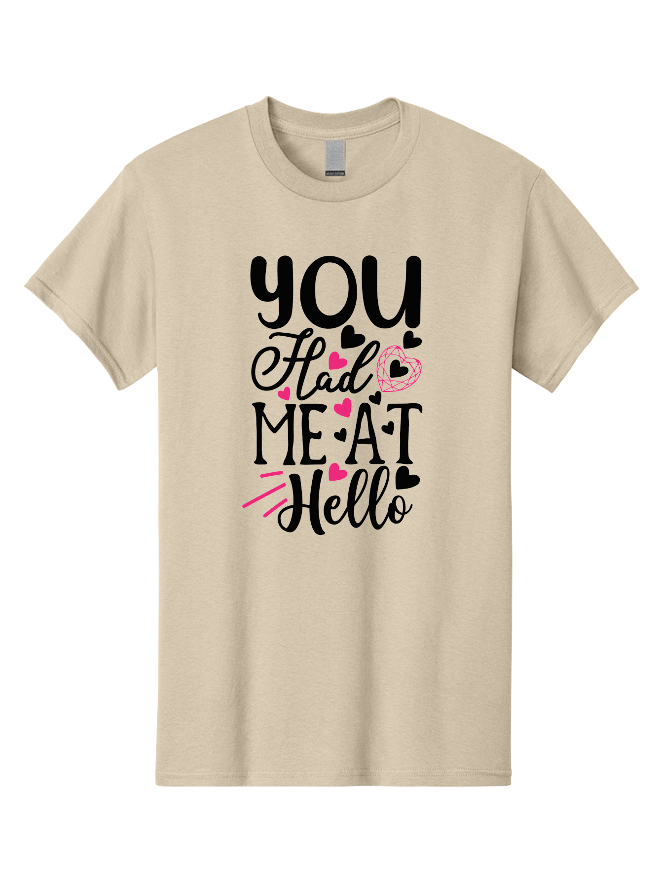 You Had Me At Hello Men'S Graphic Tee, 100% Cotton, Comfortable Casual Summer Wear, Machine Washable, Love Quote, Romantic Phrase, Hearts Design, Cursive Text, Pink Hearts, Black Font, Hello Message, Valentine'S Day Gift, Cute Typography, Aae875 17