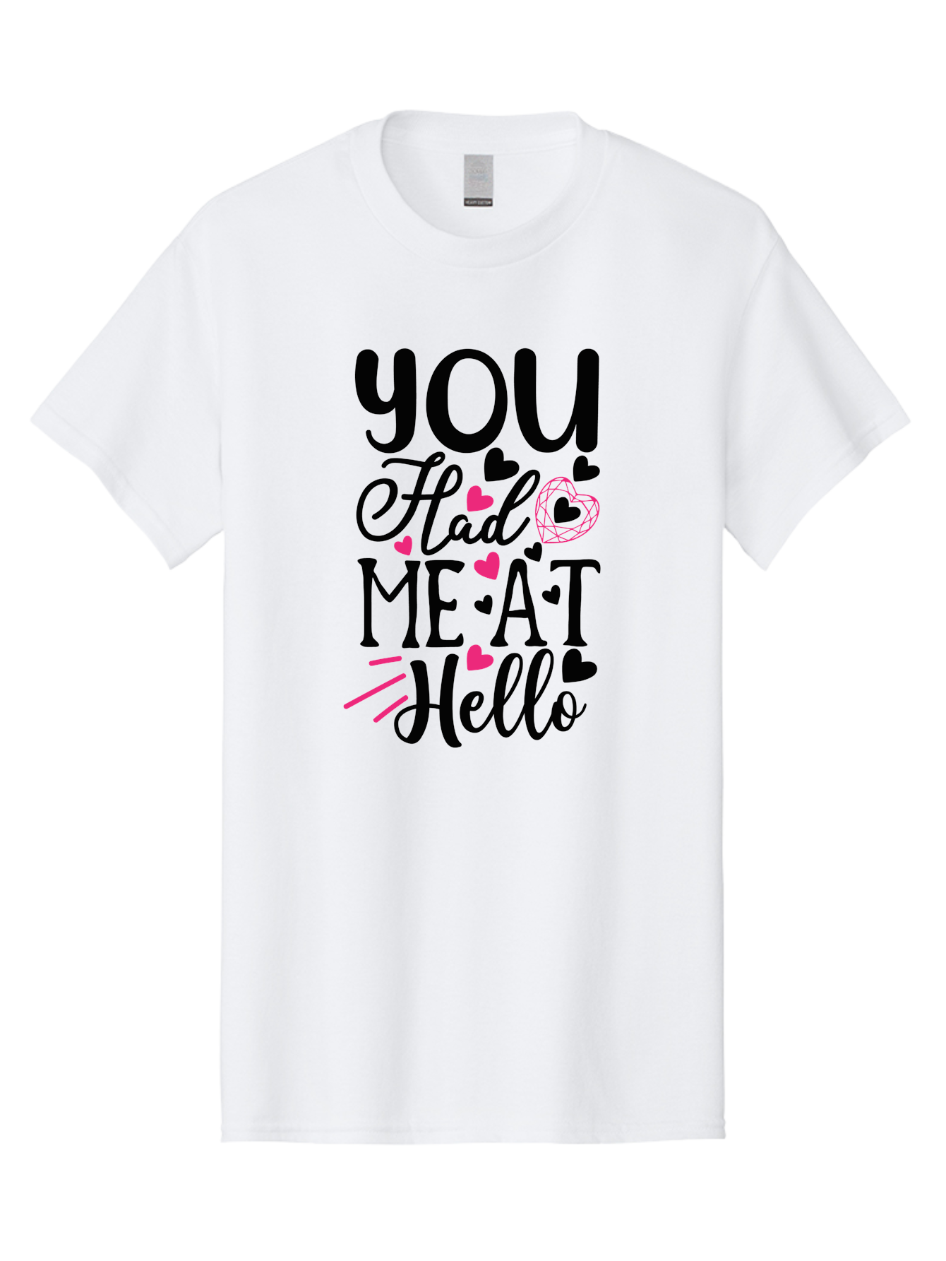 You Had Me At Hello Men'S Graphic Tee, 100% Cotton, Comfortable Casual Summer Wear, Machine Washable, Love Quote, Romantic Phrase, Hearts Design, Cursive Text, Pink Hearts, Black Font, Hello Message, Valentine'S Day Gift, Cute Typography, Aae875 11
