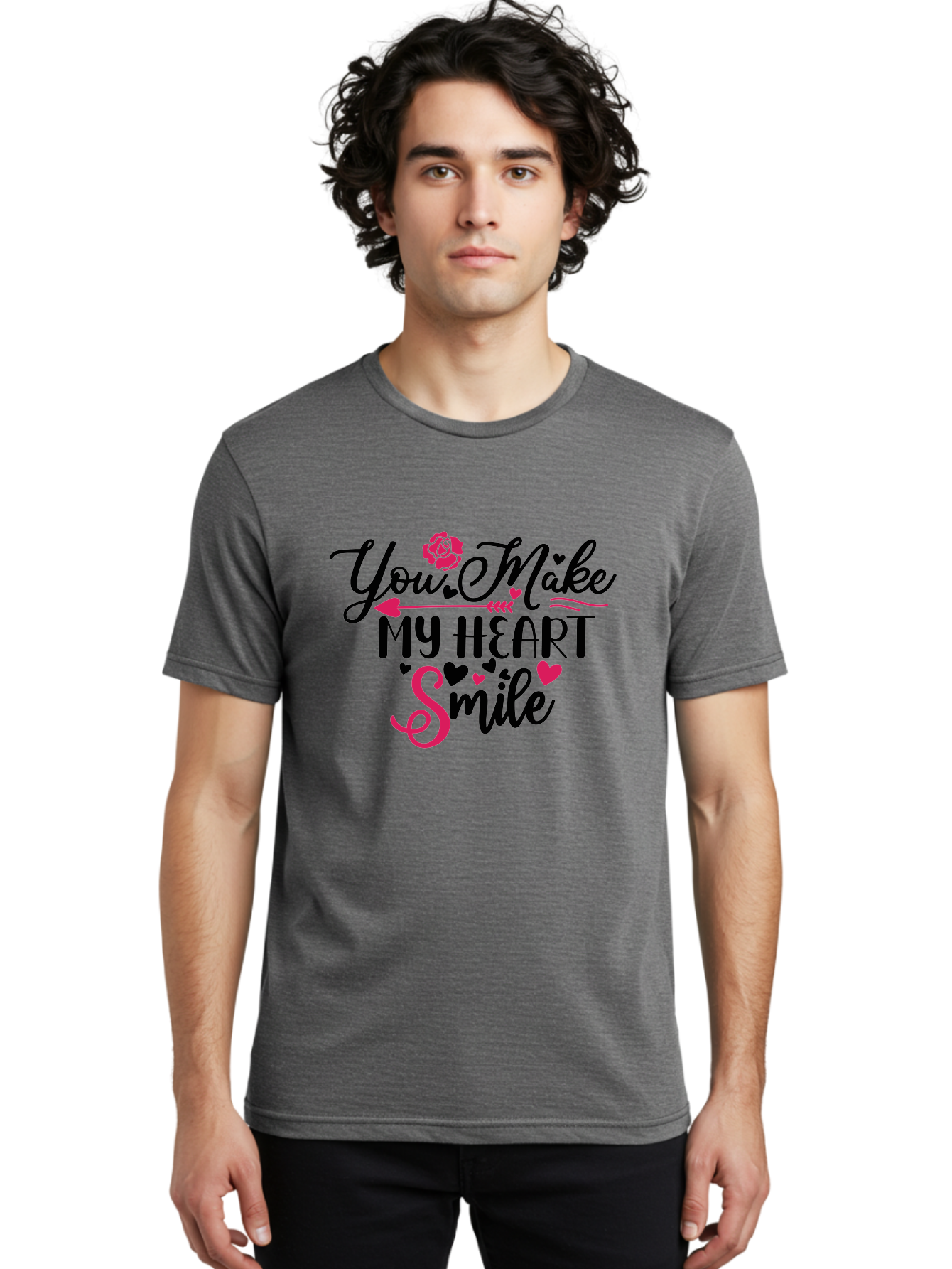 You Make My Heart Smile-01 Men'S Graphic Tee, 100% Cotton, Comfortable Casual Summer Wear, Machine Washable, Heartfelt Message, Love Quote, Romantic Phrase, You Make My Heart Smile, Valentines Day Gift, Love Letter, Sweet Sentiment, Aae876 20