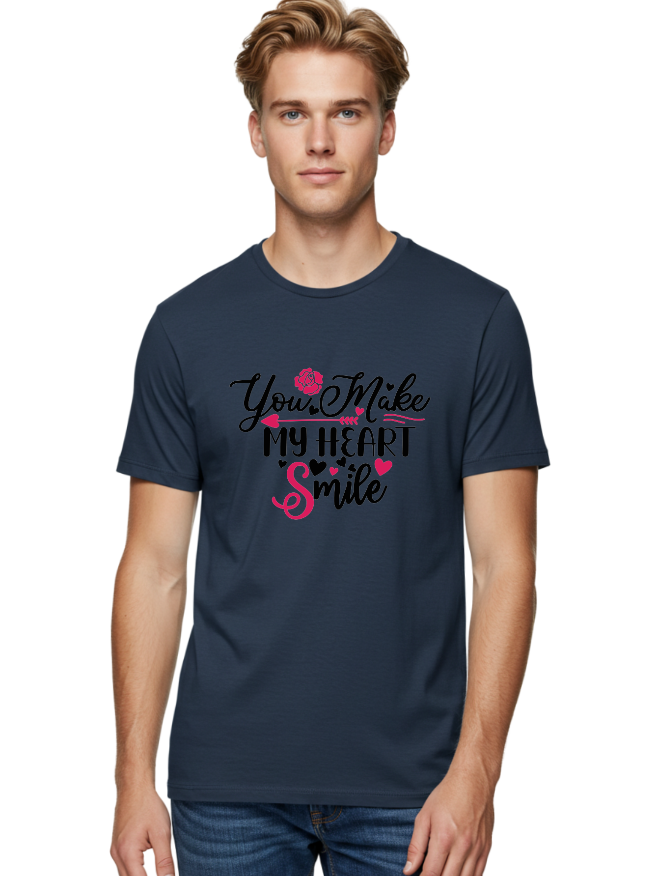 You Make My Heart Smile-01 Men'S Graphic Tee, 100% Cotton, Comfortable Casual Summer Wear, Machine Washable, Heartfelt Message, Love Quote, Romantic Phrase, You Make My Heart Smile, Valentines Day Gift, Love Letter, Sweet Sentiment, Aae876 28
