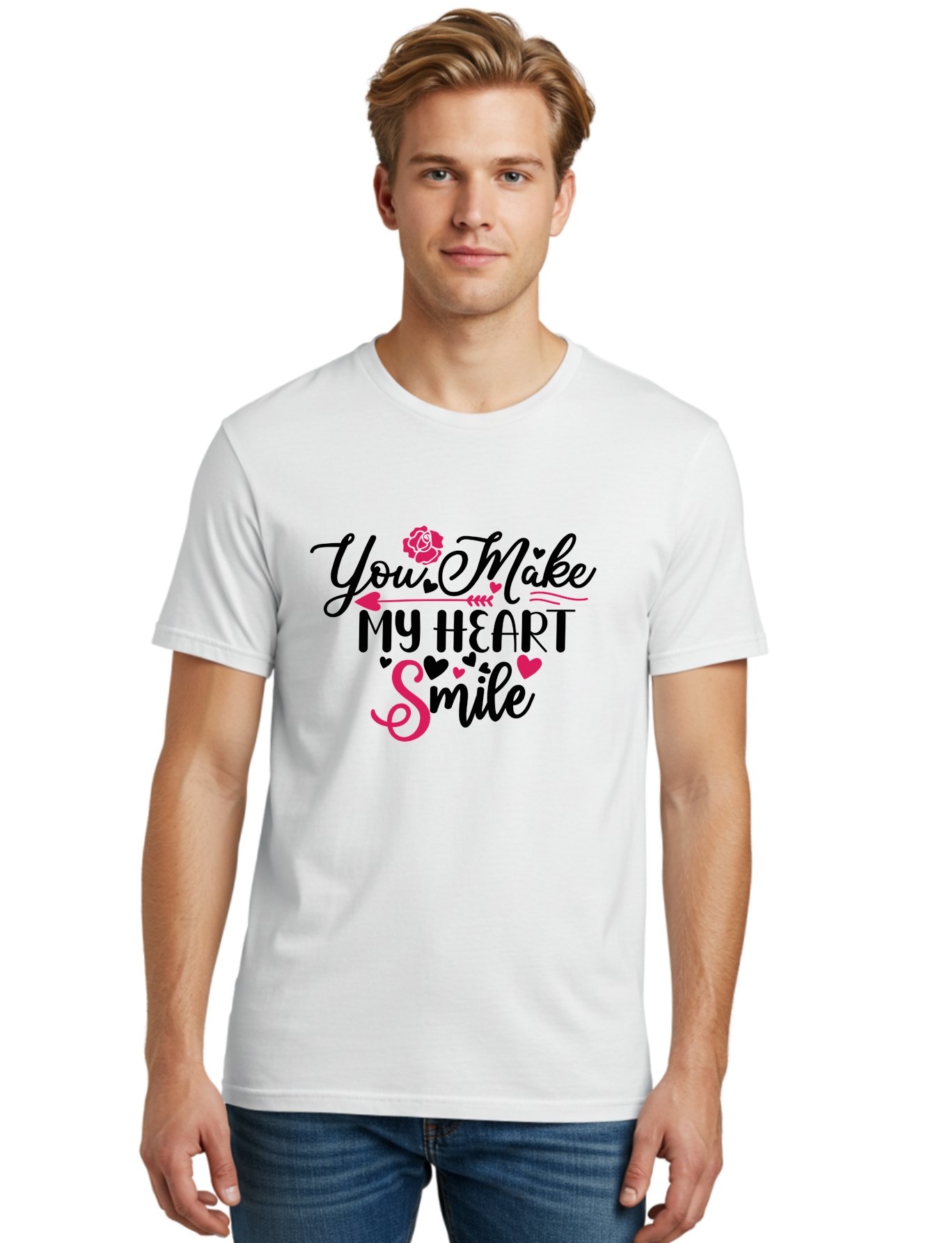 You Make My Heart Smile-01 Men'S Graphic Tee, 100% Cotton, Comfortable Casual Summer Wear, Machine Washable, Heartfelt Message, Love Quote, Romantic Phrase, You Make My Heart Smile, Valentines Day Gift, Love Letter, Sweet Sentiment, Aae876 26