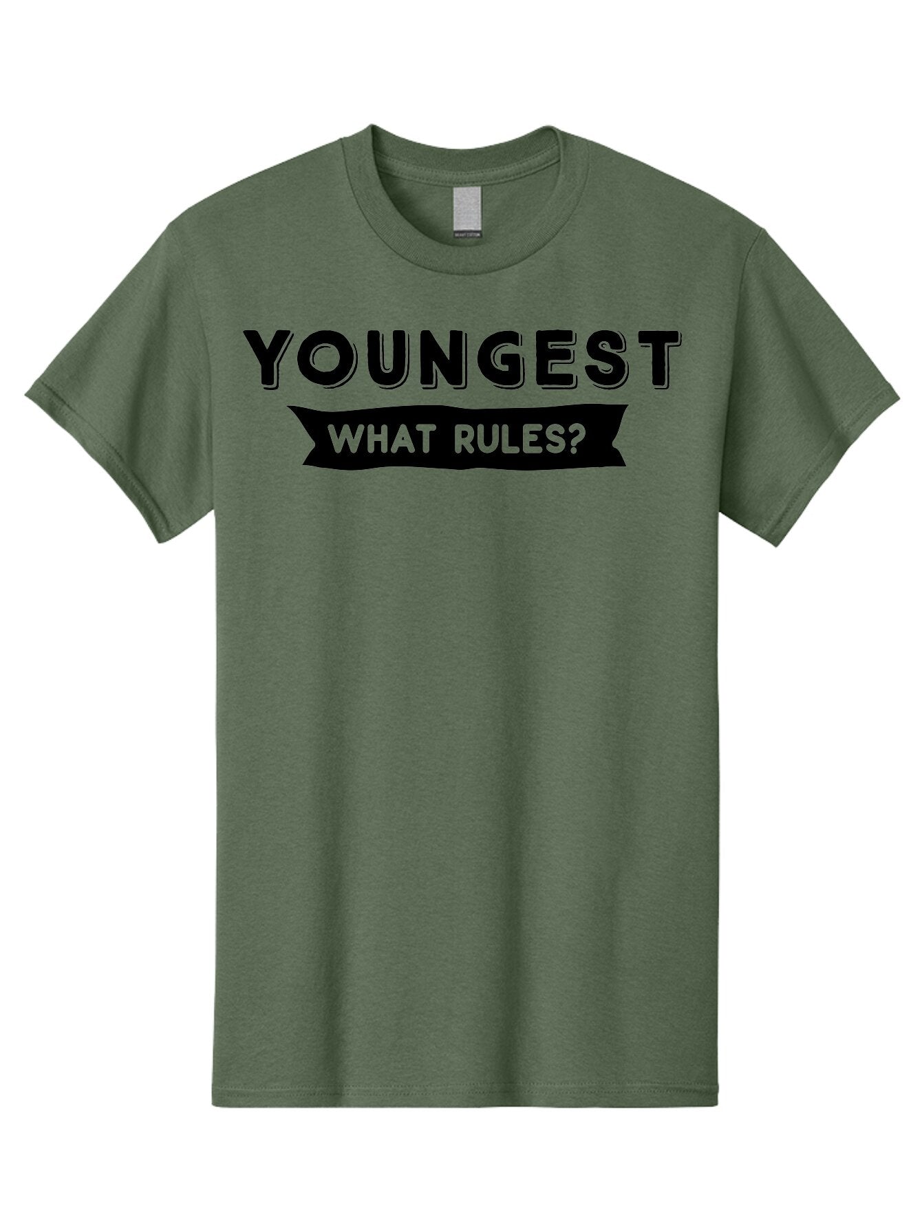 Youngest - What Rules Men'S Graphic Tee, 100% Cotton, Comfortable Casual Summer Wear, Machine Washable, Youngest, Rules, Bold Font, Black And Green, Provocative Question, Attention-Grabbing, Thought-Provoking Aae879 11