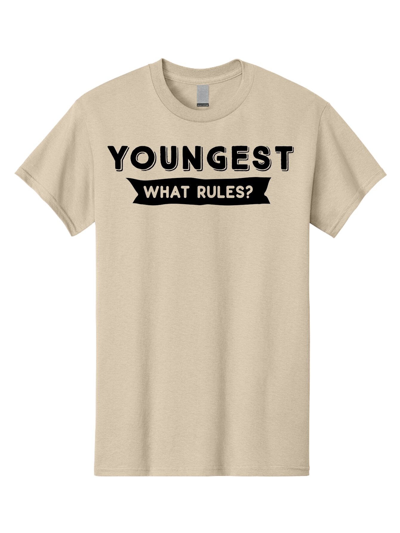 Youngest - What Rules Men'S Graphic Tee, 100% Cotton, Comfortable Casual Summer Wear, Machine Washable, Youngest, Rules, Bold Font, Black And Green, Provocative Question, Attention-Grabbing, Thought-Provoking Aae879
