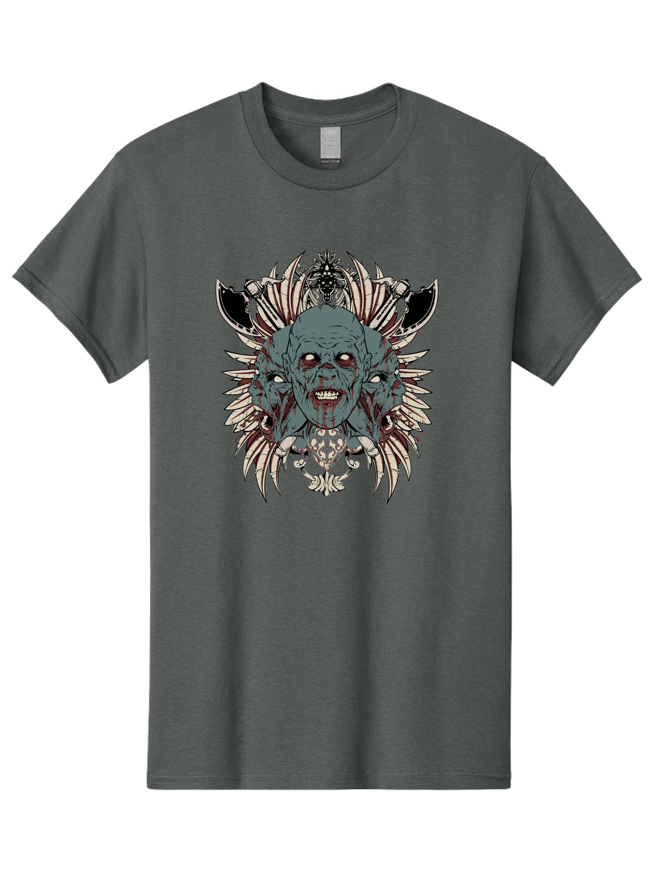 Zombie Throne Men'S Graphic Tee, 100% Cotton, Comfortable Casual Summer Wear, Machine Washable, Horror, Monster, Bloody Head, Multiple Eyes, Sharp Teeth, Metal Armor, Fantasy Creature, Gothic Art, Dark Design, Creepy Character, Aae880 23