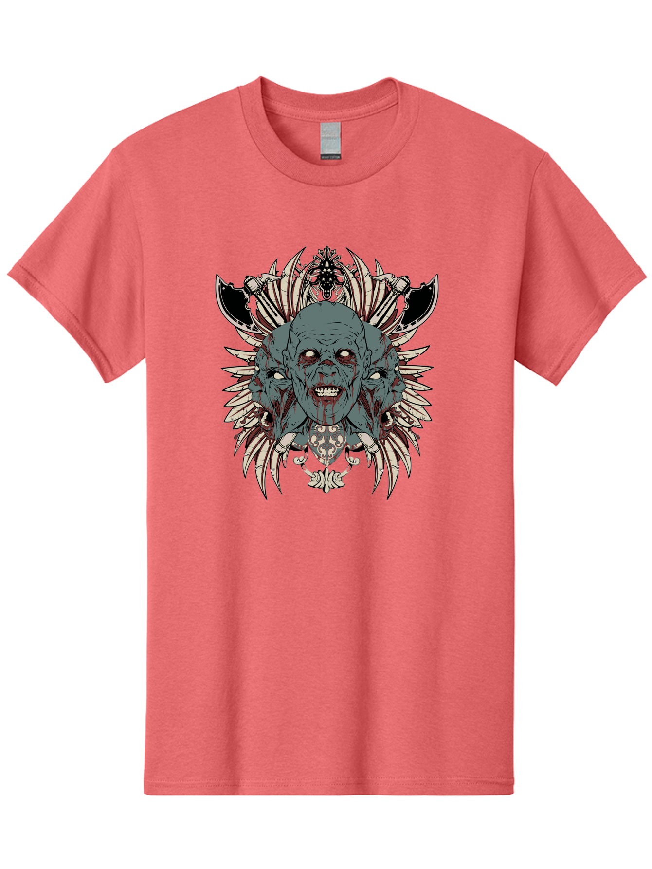 Zombie Throne Men'S Graphic Tee, 100% Cotton, Comfortable Casual Summer Wear, Machine Washable, Horror, Monster, Bloody Head, Multiple Eyes, Sharp Teeth, Metal Armor, Fantasy Creature, Gothic Art, Dark Design, Creepy Character, Aae880 5