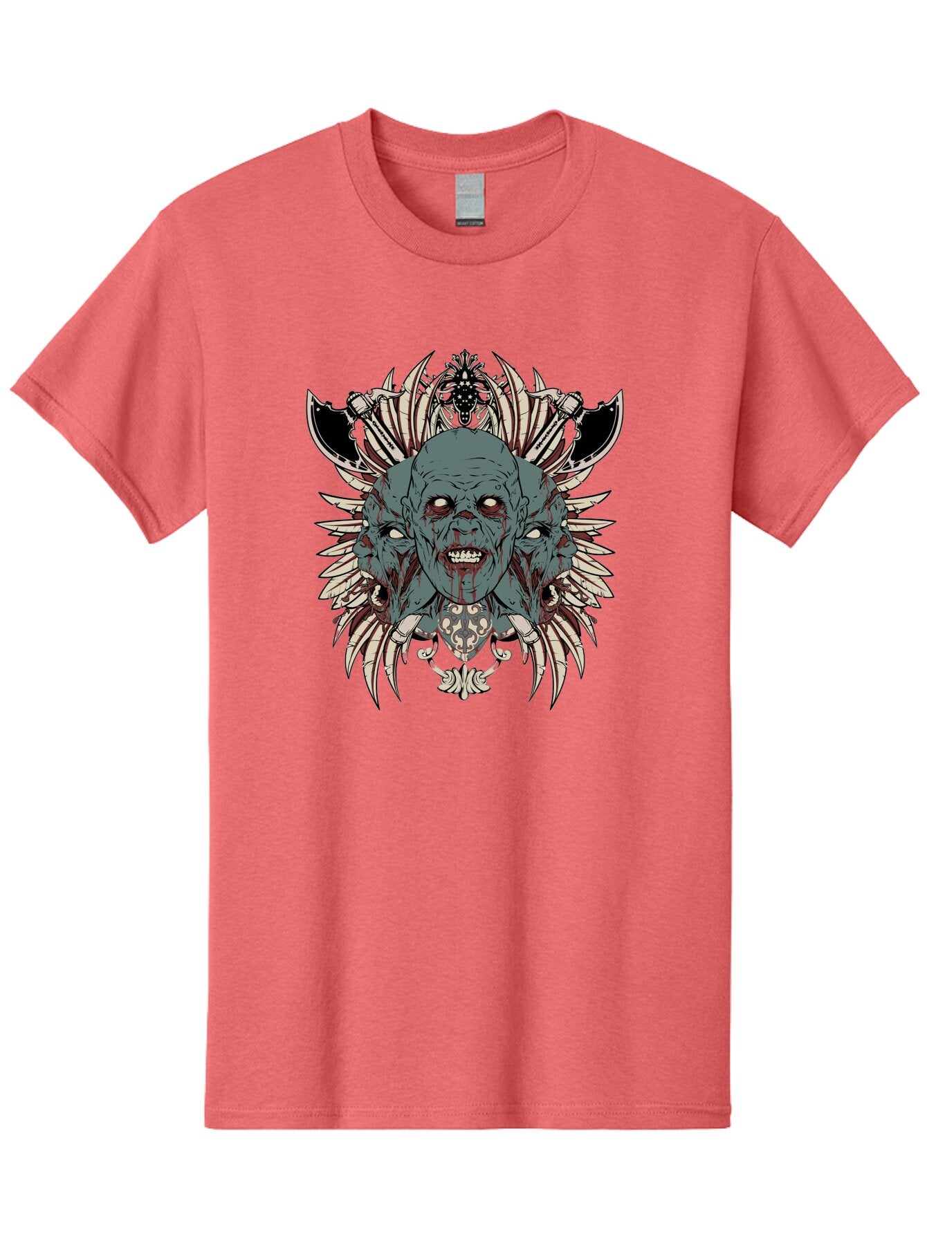Zombie Throne Men'S Graphic Tee, 100% Cotton, Comfortable Casual Summer Wear, Machine Washable, Horror, Monster, Bloody Head, Multiple Eyes, Sharp Teeth, Metal Armor, Fantasy Creature, Gothic Art, Dark Design, Creepy Character, Aae880 12