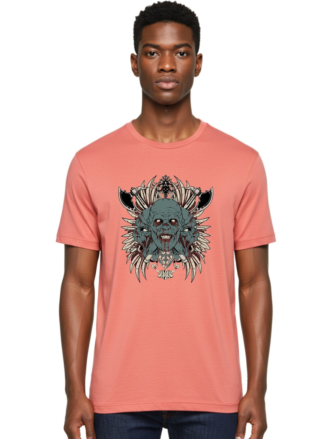 Zombie Throne Men'S Graphic Tee, 100% Cotton, Comfortable Casual Summer Wear, Machine Washable, Horror, Monster, Bloody Head, Multiple Eyes, Sharp Teeth, Metal Armor, Fantasy Creature, Gothic Art, Dark Design, Creepy Character, Aae880 28