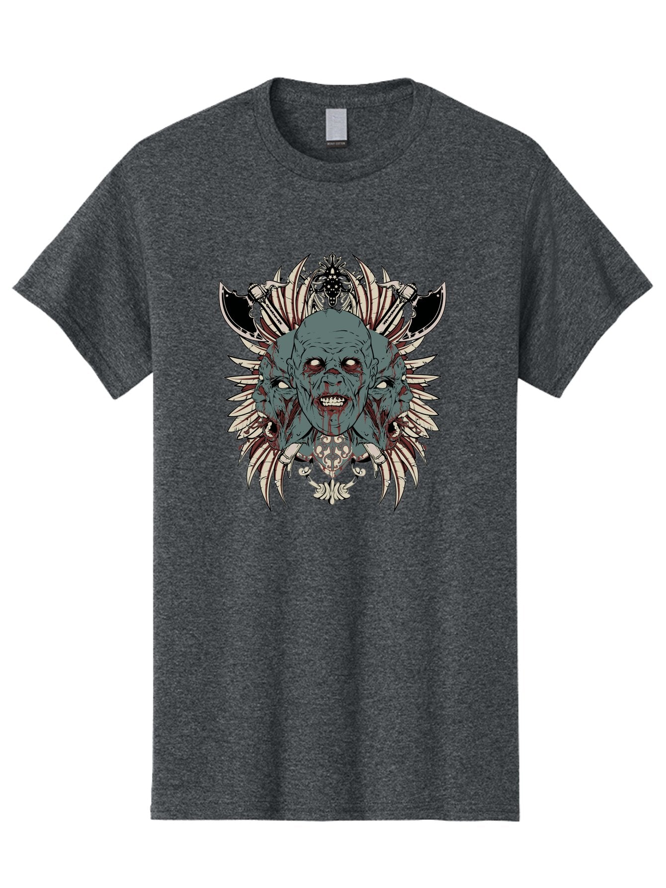 Zombie Throne Men'S Graphic Tee, 100% Cotton, Comfortable Casual Summer Wear, Machine Washable, Horror, Monster, Bloody Head, Multiple Eyes, Sharp Teeth, Metal Armor, Fantasy Creature, Gothic Art, Dark Design, Creepy Character, Aae880 15