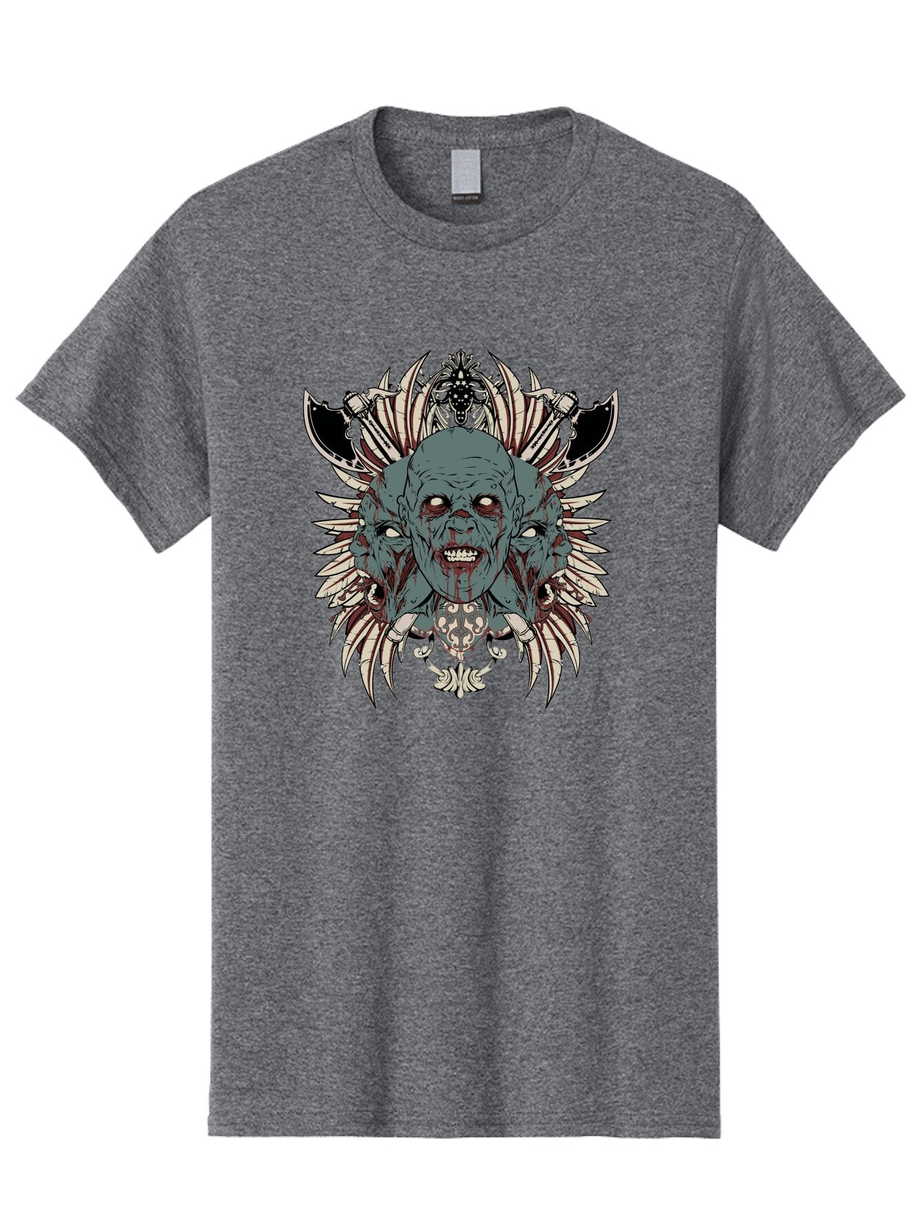 Zombie Throne Men'S Graphic Tee, 100% Cotton, Comfortable Casual Summer Wear, Machine Washable, Horror, Monster, Bloody Head, Multiple Eyes, Sharp Teeth, Metal Armor, Fantasy Creature, Gothic Art, Dark Design, Creepy Character, Aae880 3