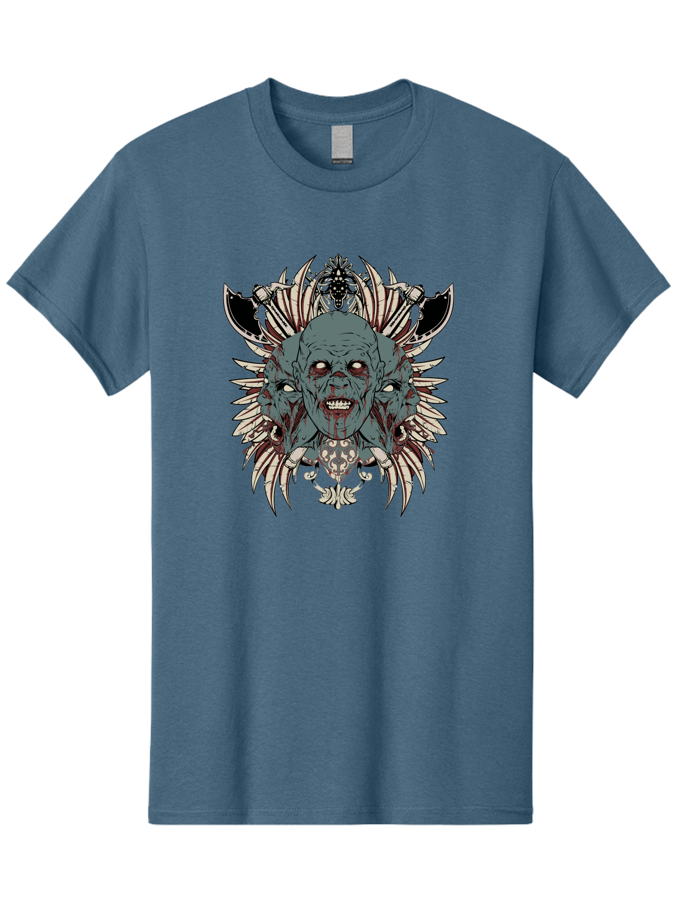 Zombie Throne Men'S Graphic Tee, 100% Cotton, Comfortable Casual Summer Wear, Machine Washable, Horror, Monster, Bloody Head, Multiple Eyes, Sharp Teeth, Metal Armor, Fantasy Creature, Gothic Art, Dark Design, Creepy Character, Aae880 11