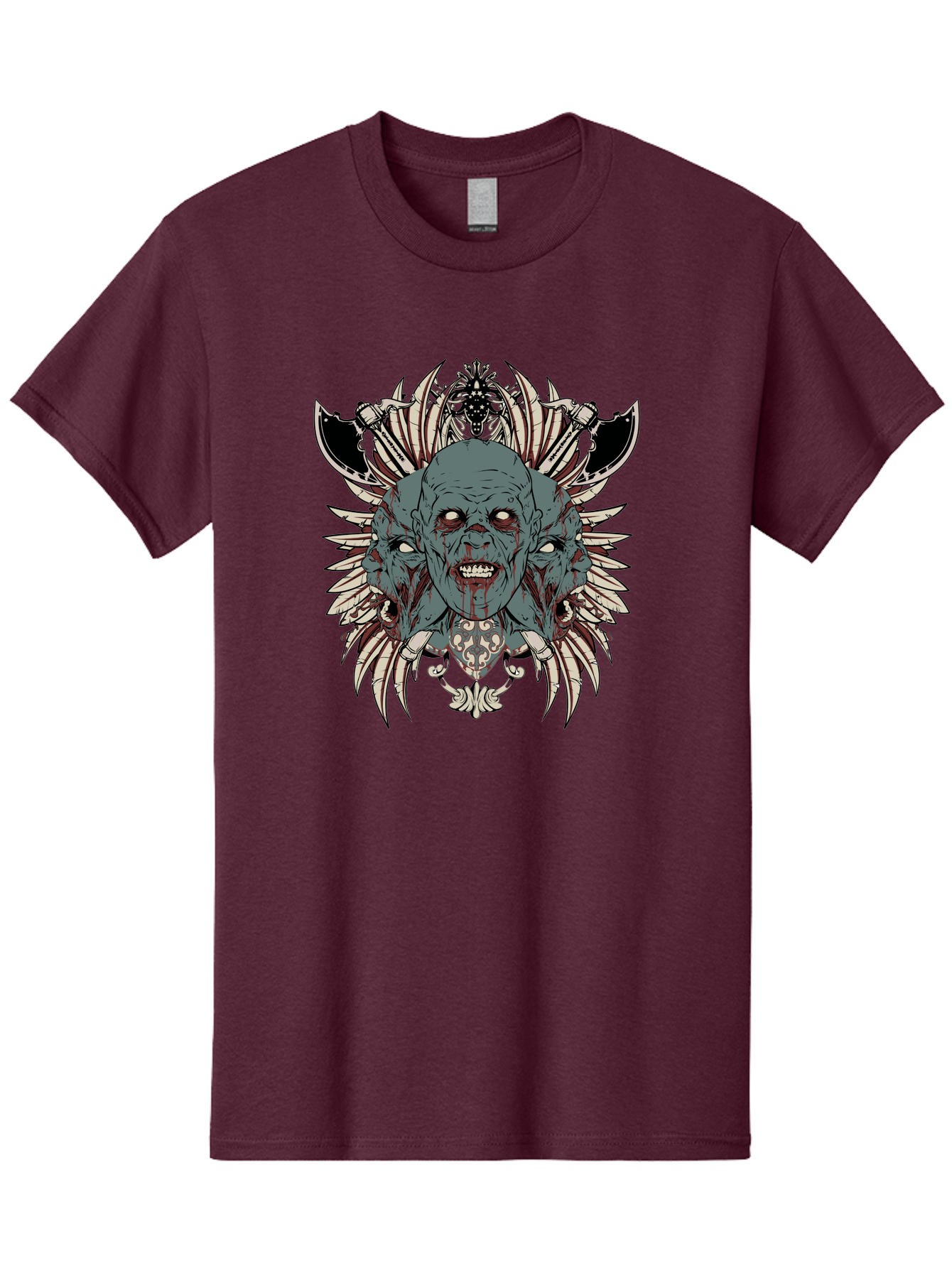 Zombie Throne Men'S Graphic Tee, 100% Cotton, Comfortable Casual Summer Wear, Machine Washable, Horror, Monster, Bloody Head, Multiple Eyes, Sharp Teeth, Metal Armor, Fantasy Creature, Gothic Art, Dark Design, Creepy Character, Aae880 19