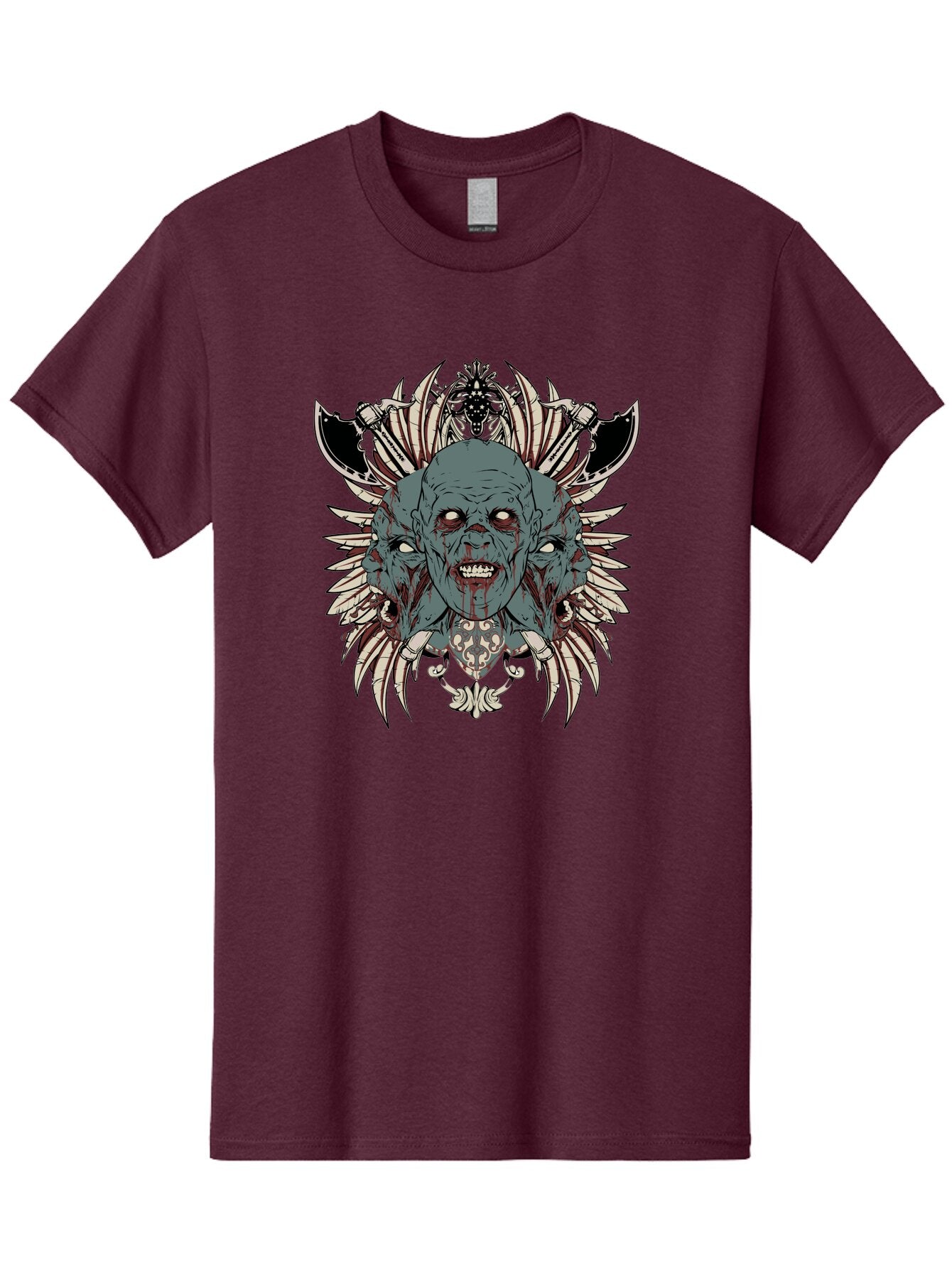 Zombie Throne Men'S Graphic Tee, 100% Cotton, Comfortable Casual Summer Wear, Machine Washable, Horror, Monster, Bloody Head, Multiple Eyes, Sharp Teeth, Metal Armor, Fantasy Creature, Gothic Art, Dark Design, Creepy Character, Aae880