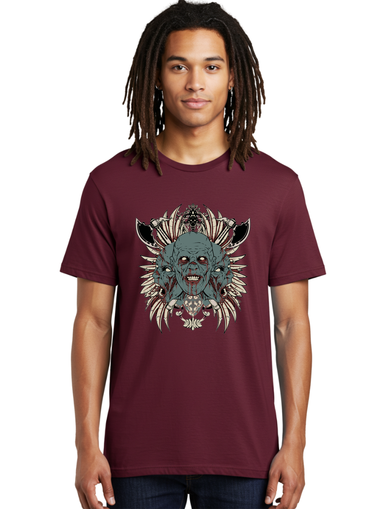 Zombie Throne Men'S Graphic Tee, 100% Cotton, Comfortable Casual Summer Wear, Machine Washable, Horror, Monster, Bloody Head, Multiple Eyes, Sharp Teeth, Metal Armor, Fantasy Creature, Gothic Art, Dark Design, Creepy Character, Aae880 20