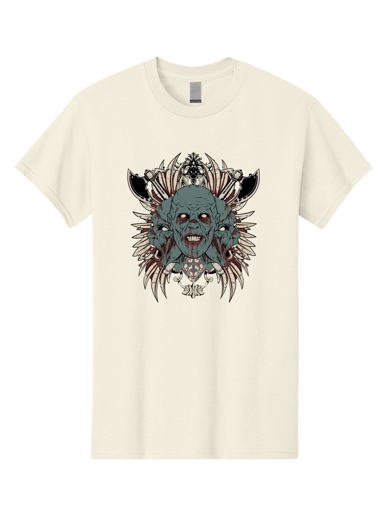 Zombie Throne Men'S Graphic Tee, 100% Cotton, Comfortable Casual Summer Wear, Machine Washable, Horror, Monster, Bloody Head, Multiple Eyes, Sharp Teeth, Metal Armor, Fantasy Creature, Gothic Art, Dark Design, Creepy Character, Aae880 9