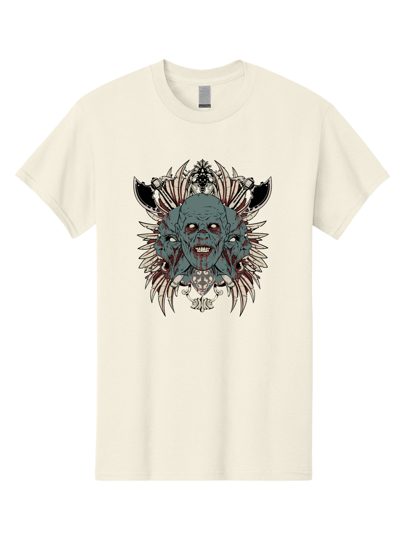 Zombie Throne Men'S Graphic Tee, 100% Cotton, Comfortable Casual Summer Wear, Machine Washable, Horror, Monster, Bloody Head, Multiple Eyes, Sharp Teeth, Metal Armor, Fantasy Creature, Gothic Art, Dark Design, Creepy Character, Aae880 9
