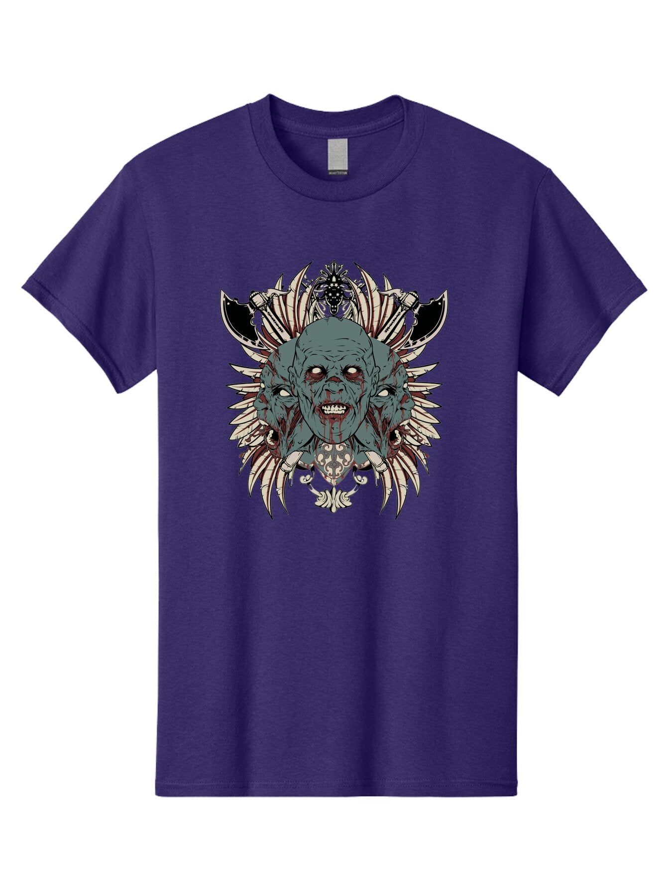 Zombie Throne Men'S Graphic Tee, 100% Cotton, Comfortable Casual Summer Wear, Machine Washable, Horror, Monster, Bloody Head, Multiple Eyes, Sharp Teeth, Metal Armor, Fantasy Creature, Gothic Art, Dark Design, Creepy Character, Aae880