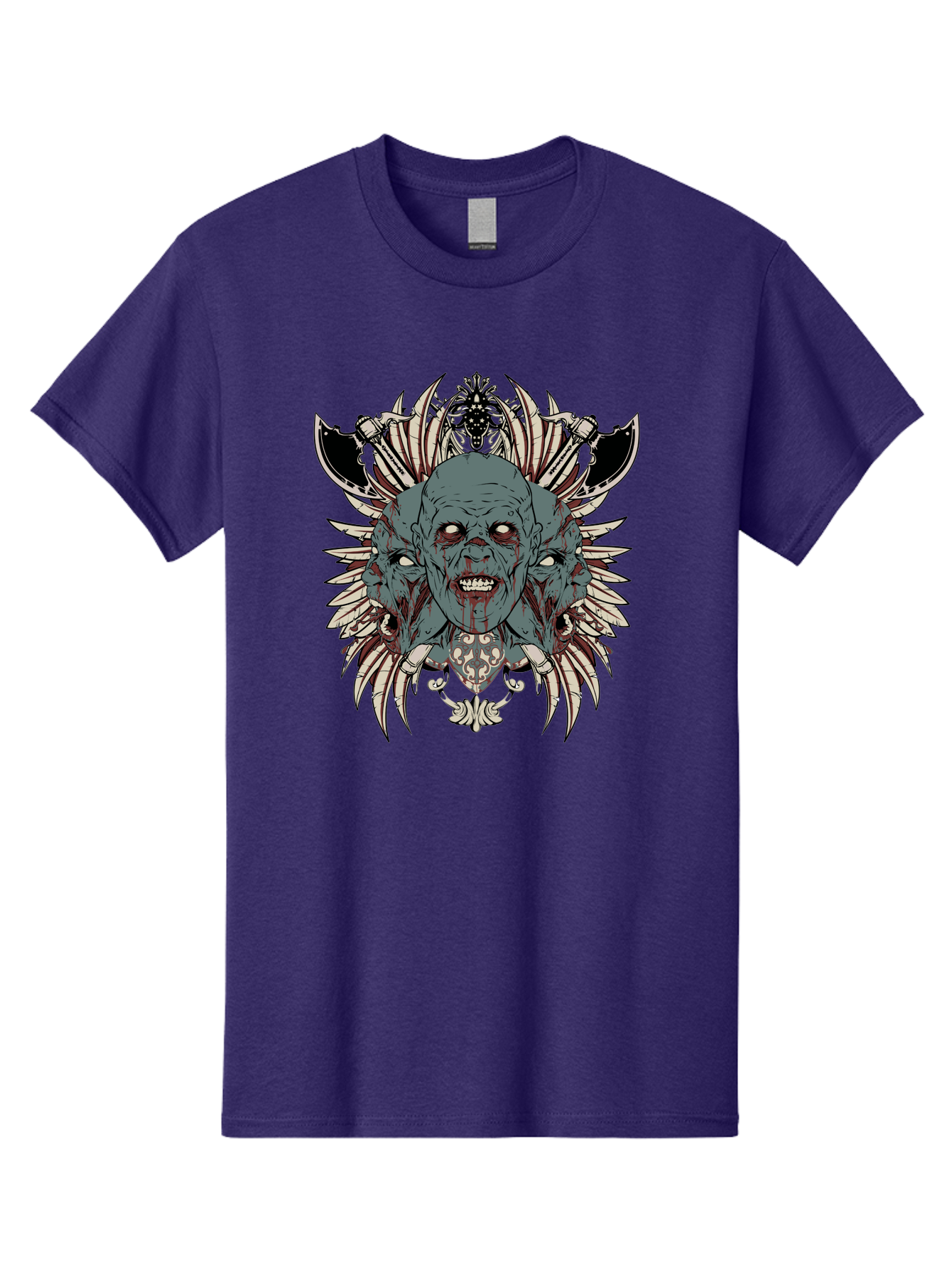 Zombie Throne Men'S Graphic Tee, 100% Cotton, Comfortable Casual Summer Wear, Machine Washable, Horror, Monster, Bloody Head, Multiple Eyes, Sharp Teeth, Metal Armor, Fantasy Creature, Gothic Art, Dark Design, Creepy Character, Aae880 21