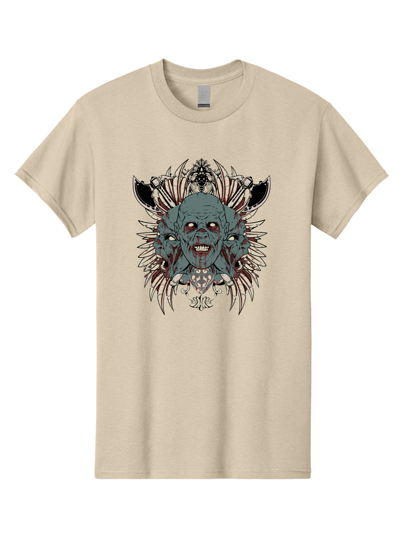 Zombie Throne Men'S Graphic Tee, 100% Cotton, Comfortable Casual Summer Wear, Machine Washable, Horror, Monster, Bloody Head, Multiple Eyes, Sharp Teeth, Metal Armor, Fantasy Creature, Gothic Art, Dark Design, Creepy Character, Aae880 15