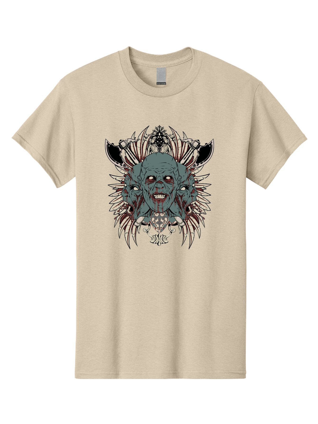Zombie Throne Men'S Graphic Tee, 100% Cotton, Comfortable Casual Summer Wear, Machine Washable, Horror, Monster, Bloody Head, Multiple Eyes, Sharp Teeth, Metal Armor, Fantasy Creature, Gothic Art, Dark Design, Creepy Character, Aae880 5