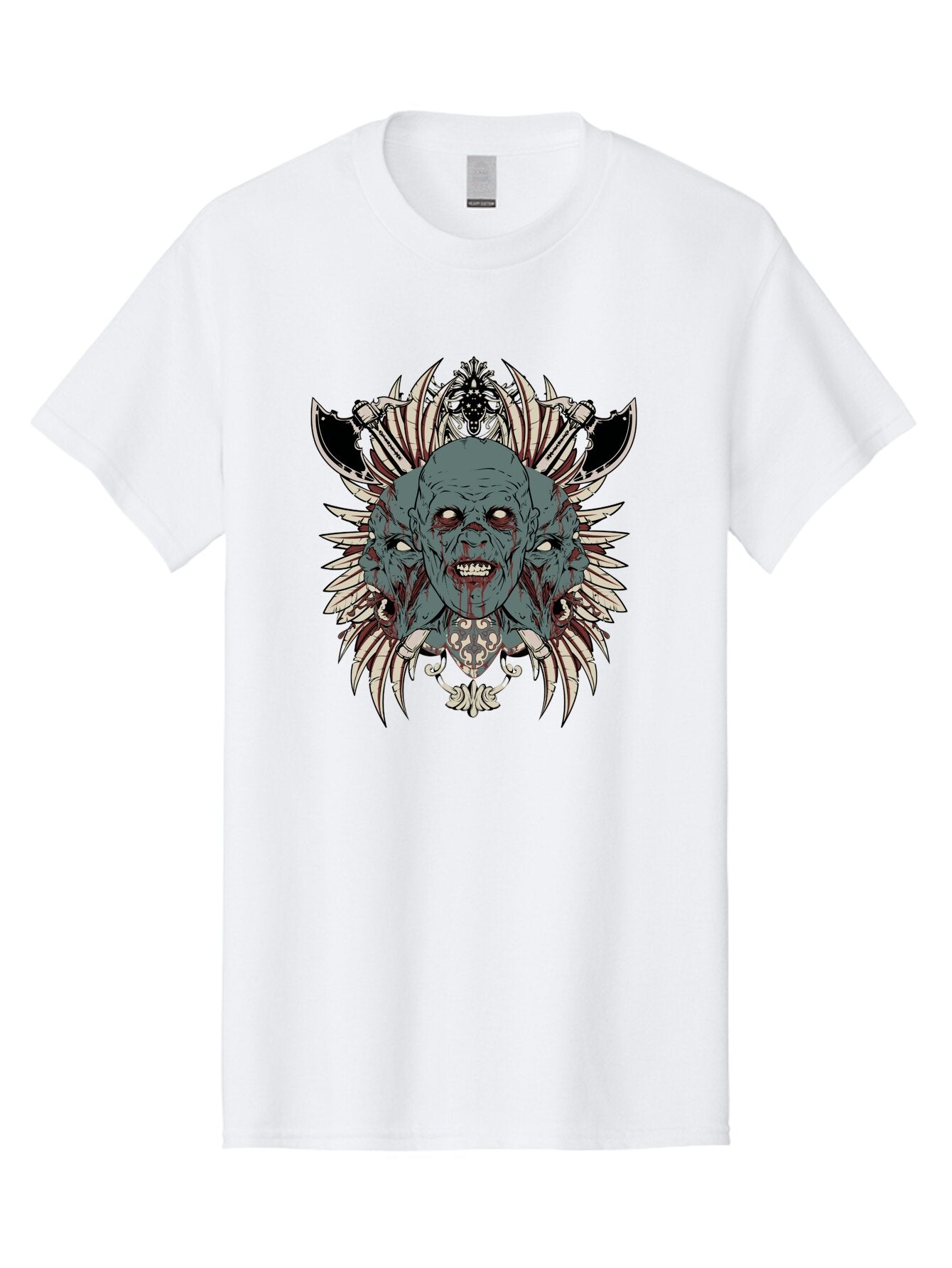 Zombie Throne Men'S Graphic Tee, 100% Cotton, Comfortable Casual Summer Wear, Machine Washable, Horror, Monster, Bloody Head, Multiple Eyes, Sharp Teeth, Metal Armor, Fantasy Creature, Gothic Art, Dark Design, Creepy Character, Aae880 13