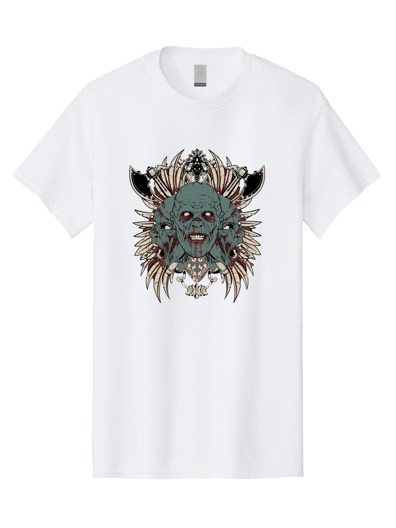 Zombie Throne Men'S Graphic Tee, 100% Cotton, Comfortable Casual Summer Wear, Machine Washable, Horror, Monster, Bloody Head, Multiple Eyes, Sharp Teeth, Metal Armor, Fantasy Creature, Gothic Art, Dark Design, Creepy Character, Aae880 29