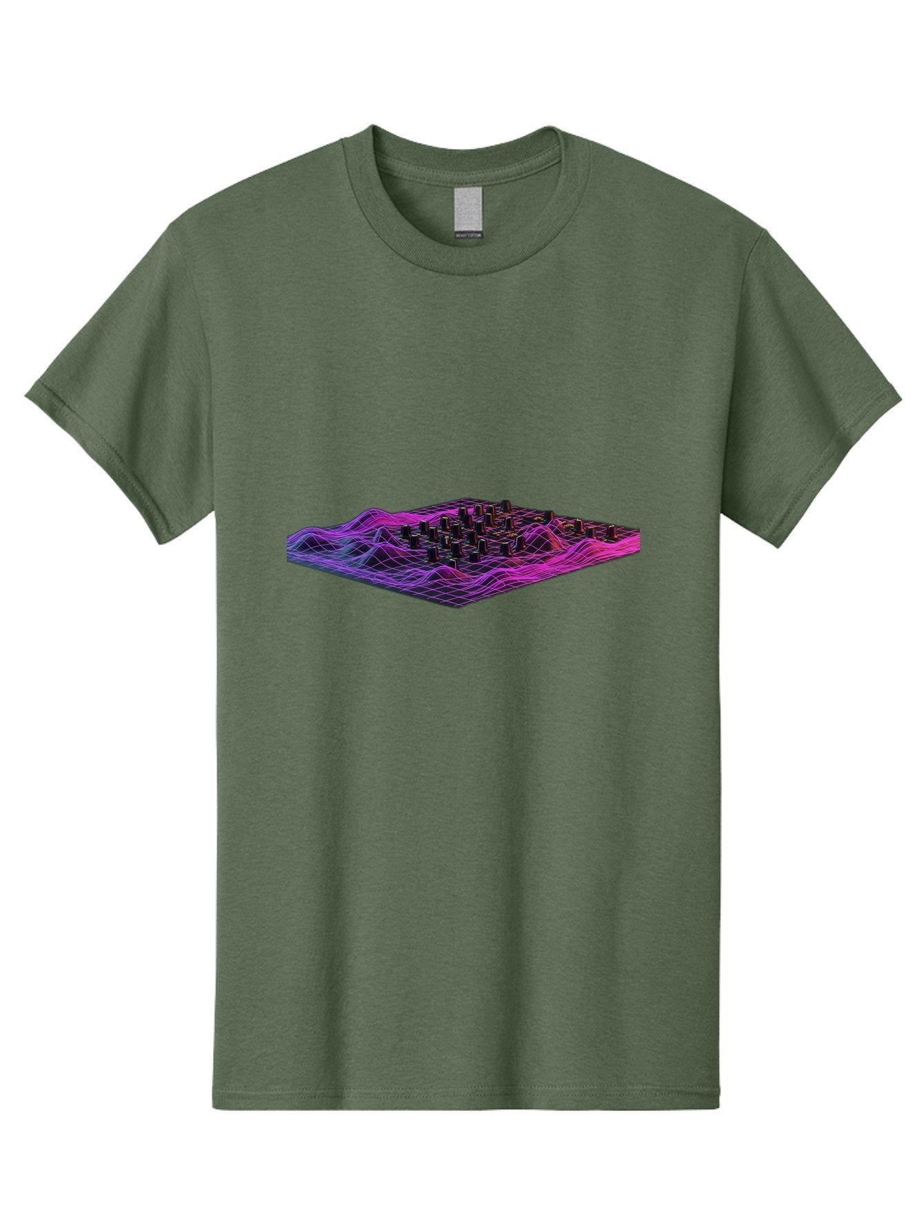 3D-Cityscape-Grid Men'S Graphic Tee, 100% Cotton, Comfortable Casual Summer Wear, Machine Washable, 3D Grid Landscape, Neon Purple And Pink, Futuristic Terrain, Wavy Lines, Grid Pattern, Abstract Geometry, Digital Artwork, Vibrant Colors, Baa000 11