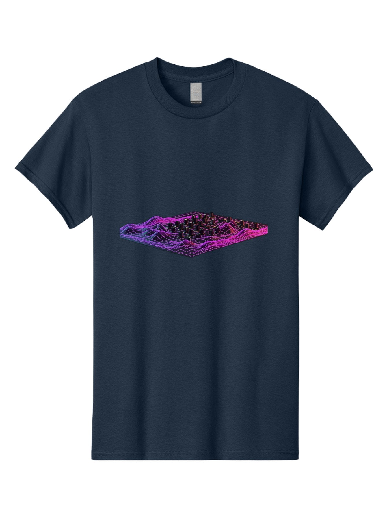 3D-Cityscape-Grid Men'S Graphic Tee, 100% Cotton, Comfortable Casual Summer Wear, Machine Washable, 3D Grid Landscape, Neon Purple And Pink, Futuristic Terrain, Wavy Lines, Grid Pattern, Abstract Geometry, Digital Artwork, Vibrant Colors, Baa000 15