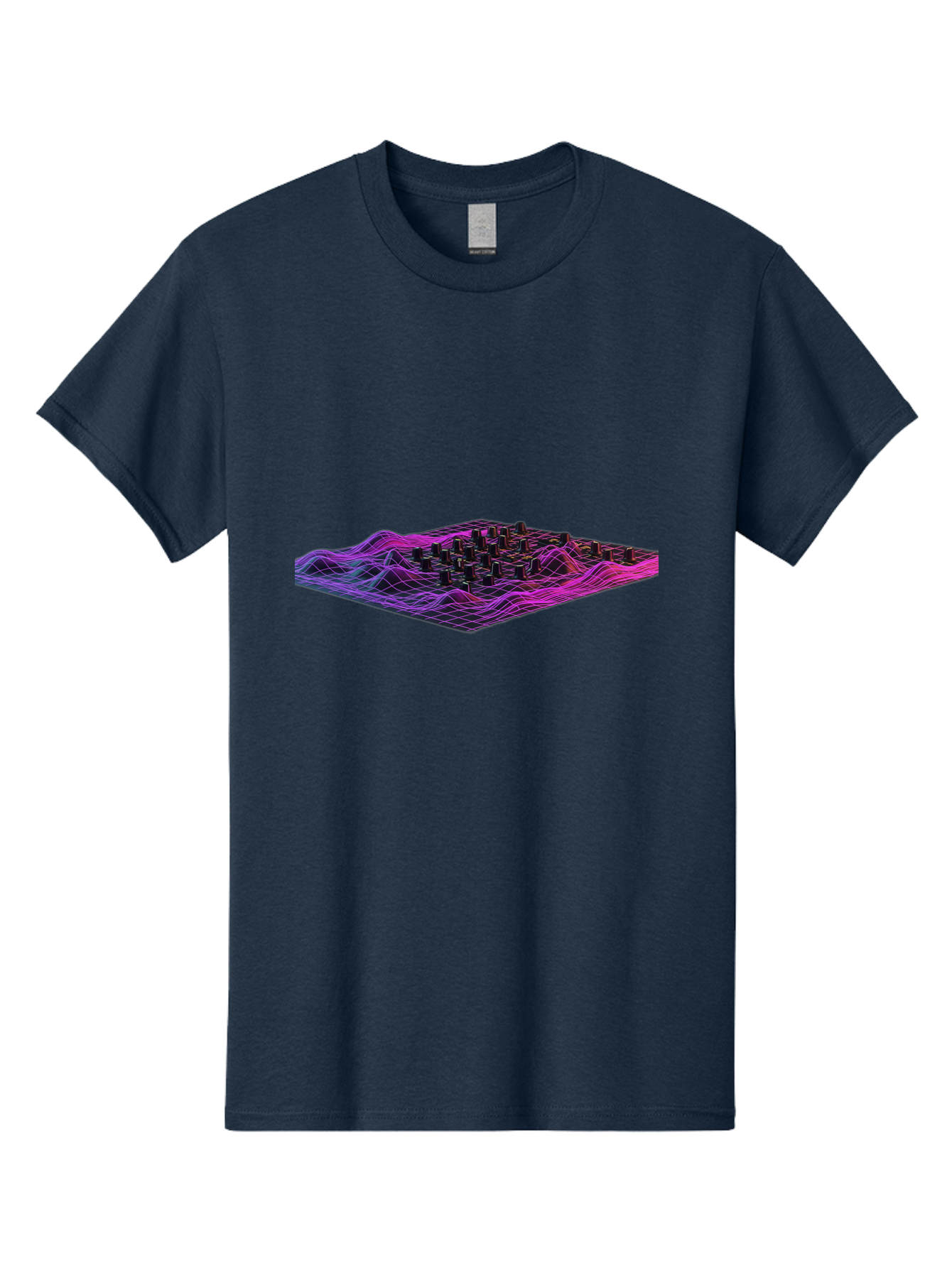 3D-Cityscape-Grid Men'S Graphic Tee, 100% Cotton, Comfortable Casual Summer Wear, Machine Washable, 3D Grid Landscape, Neon Purple And Pink, Futuristic Terrain, Wavy Lines, Grid Pattern, Abstract Geometry, Digital Artwork, Vibrant Colors, Baa000