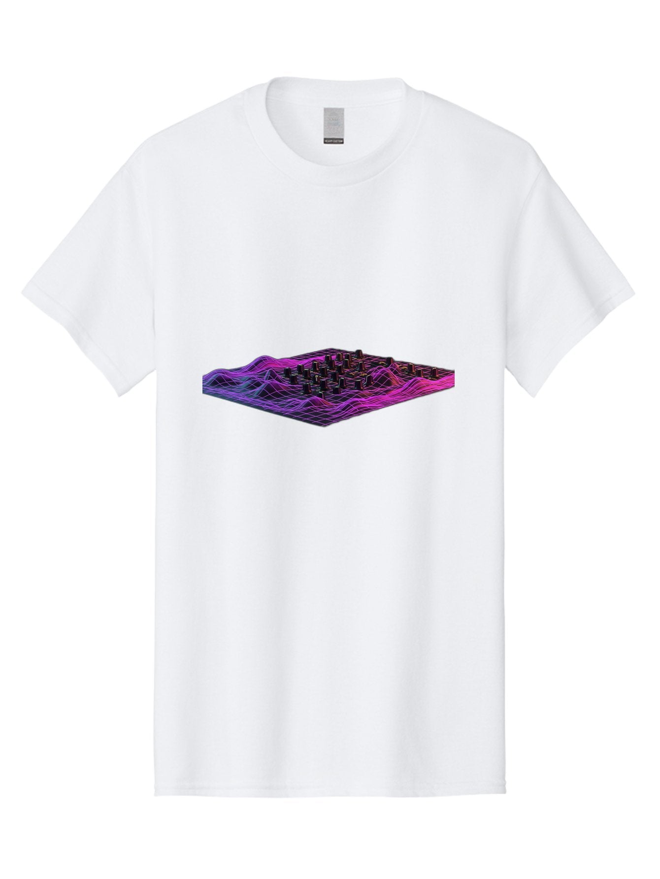 3D-Cityscape-Grid Men'S Graphic Tee, 100% Cotton, Comfortable Casual Summer Wear, Machine Washable, 3D Grid Landscape, Neon Purple And Pink, Futuristic Terrain, Wavy Lines, Grid Pattern, Abstract Geometry, Digital Artwork, Vibrant Colors, Baa000 8