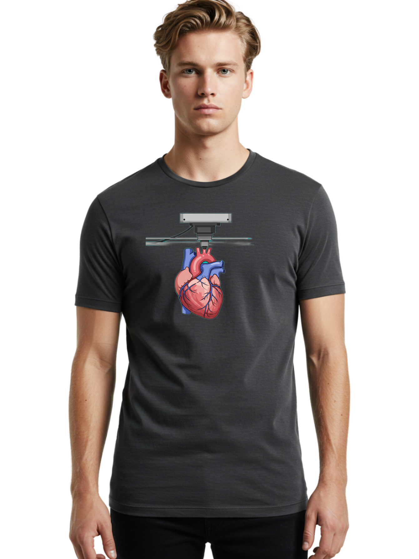 3D-Printed-Heart Men'S Graphic Tee, 100% Cotton, Comfortable Casual Summer Wear, Machine Washable, 3D Printing Human Heart, Medical Technology, Organ Printing, Biological Model, Cardiovascular System, Healthcare Innovation, Baa001