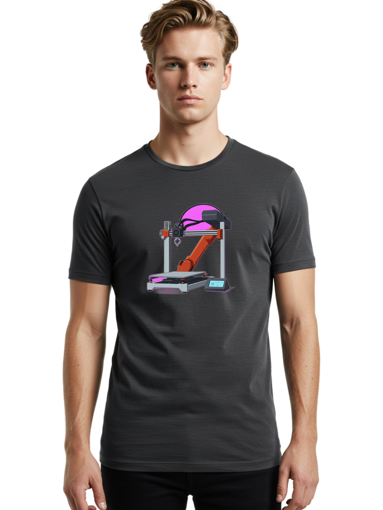 3D-Printer-1 Men'S Graphic Tee, 100% Cotton, Comfortable Casual Summer Wear, Machine Washable, Industrial Robotic Arm, 3D Printing Technology, Additive Manufacturing, Precision Engineering, Futuristic Design, Modern Machinery, Baa002 20