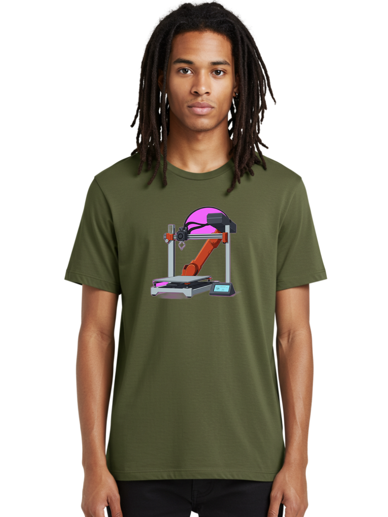 3D-Printer-1 Men'S Graphic Tee, 100% Cotton, Comfortable Casual Summer Wear, Machine Washable, Industrial Robotic Arm, 3D Printing Technology, Additive Manufacturing, Precision Engineering, Futuristic Design, Modern Machinery, Baa002