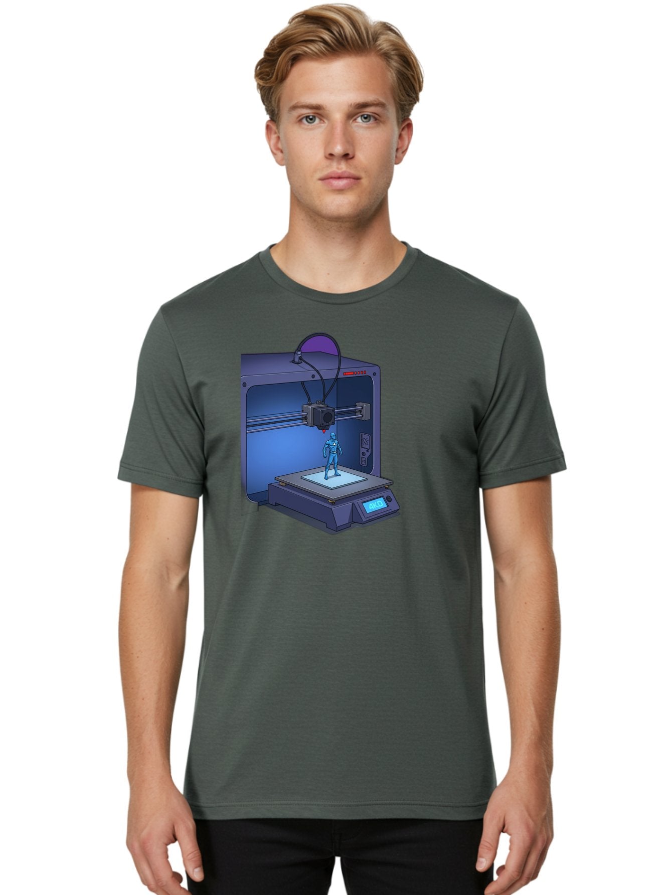 3D-Printer-10 Men'S Graphic Tee, 100% Cotton, Comfortable Casual Summer Wear, Machine Washable, 3D Printing Technology, Futuristic Design, Robotic Figure, Precise Manufacturing, Innovative Machinery, Additive Manufacturing, Ako Baa003 19