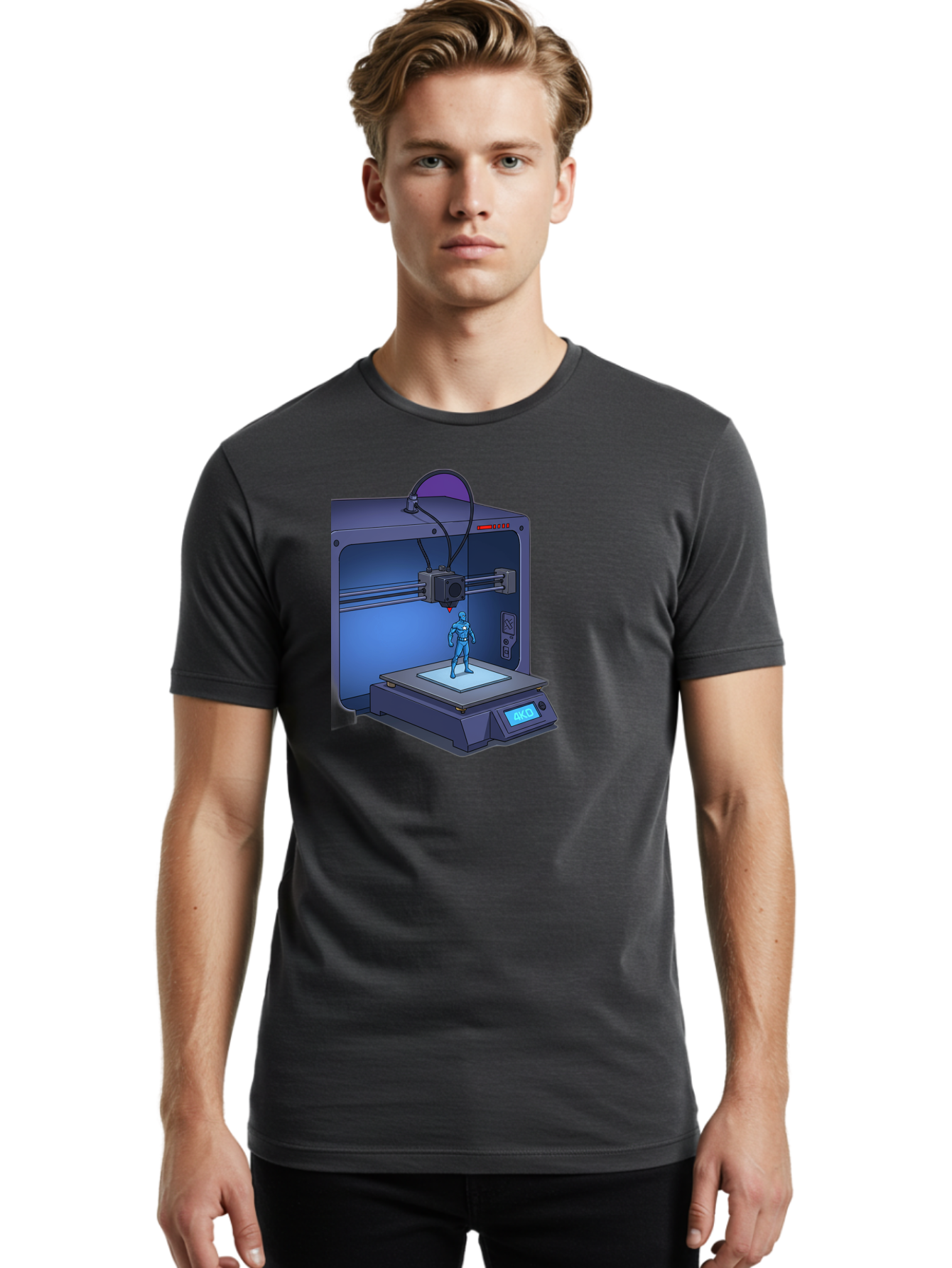 3D-Printer-10 Men'S Graphic Tee, 100% Cotton, Comfortable Casual Summer Wear, Machine Washable, 3D Printing Technology, Futuristic Design, Robotic Figure, Precise Manufacturing, Innovative Machinery, Additive Manufacturing, Ako Baa003 16