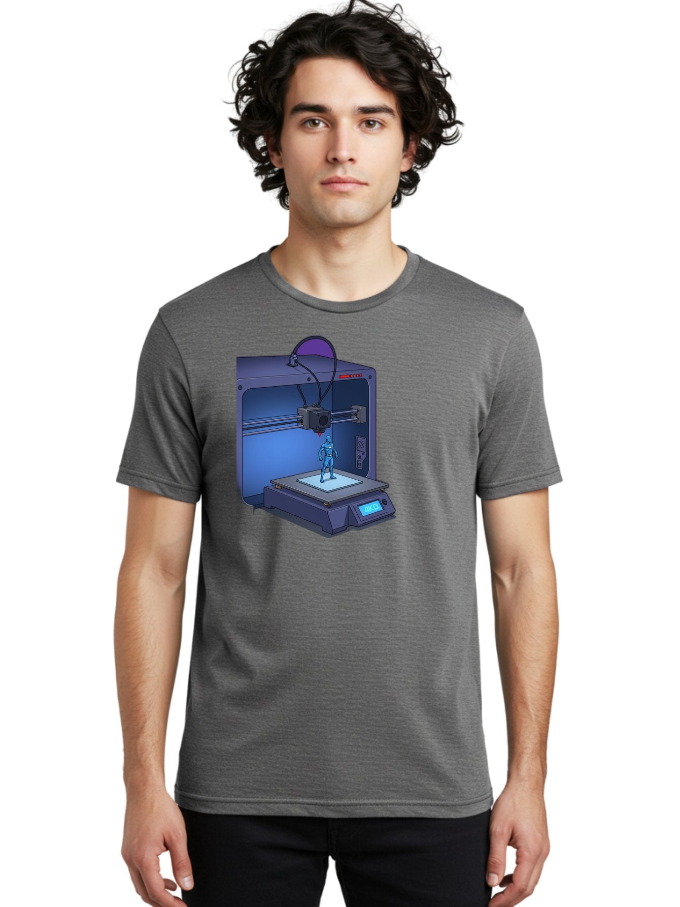 3D-Printer-10 Men'S Graphic Tee, 100% Cotton, Comfortable Casual Summer Wear, Machine Washable, 3D Printing Technology, Futuristic Design, Robotic Figure, Precise Manufacturing, Innovative Machinery, Additive Manufacturing, Ako Baa003 17
