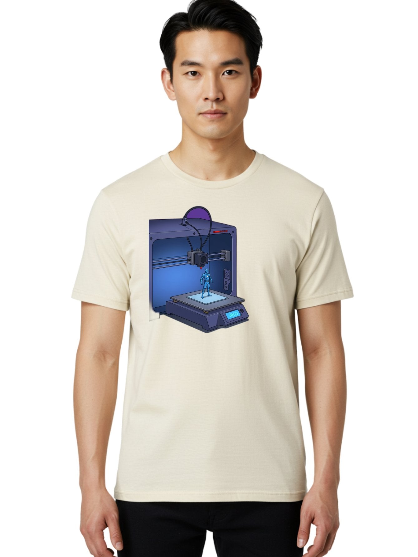 3D-Printer-10 Men'S Graphic Tee, 100% Cotton, Comfortable Casual Summer Wear, Machine Washable, 3D Printing Technology, Futuristic Design, Robotic Figure, Precise Manufacturing, Innovative Machinery, Additive Manufacturing, Ako Baa003 22