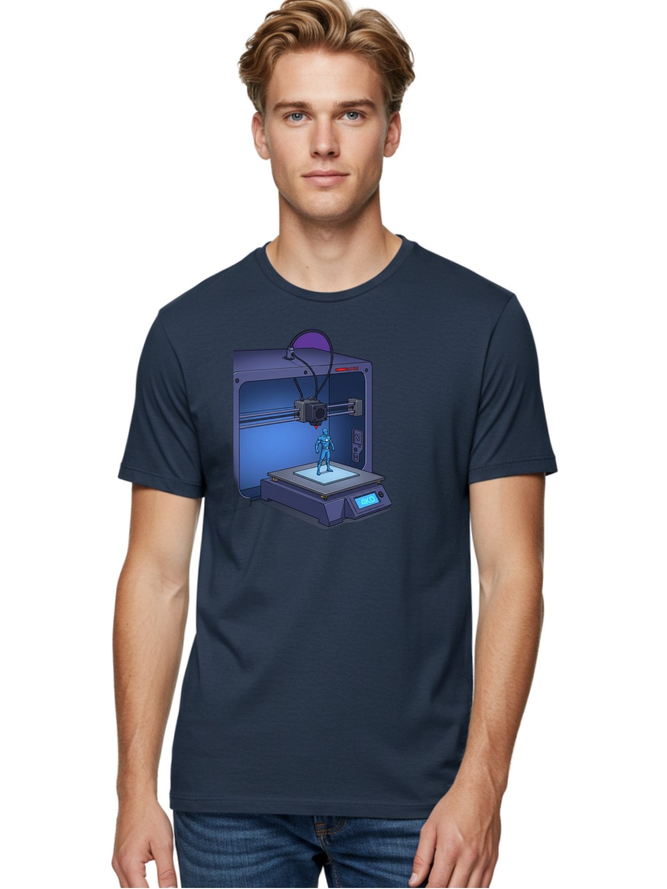 3D-Printer-10 Men'S Graphic Tee, 100% Cotton, Comfortable Casual Summer Wear, Machine Washable, 3D Printing Technology, Futuristic Design, Robotic Figure, Precise Manufacturing, Innovative Machinery, Additive Manufacturing, Ako Baa003 29
