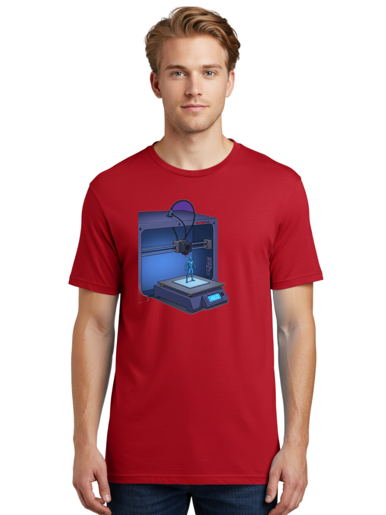 3D-Printer-10 Men'S Graphic Tee, 100% Cotton, Comfortable Casual Summer Wear, Machine Washable, 3D Printing Technology, Futuristic Design, Robotic Figure, Precise Manufacturing, Innovative Machinery, Additive Manufacturing, Ako Baa003
