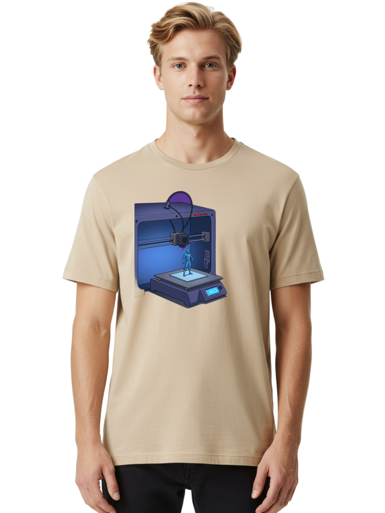 3D-Printer-10 Men'S Graphic Tee, 100% Cotton, Comfortable Casual Summer Wear, Machine Washable, 3D Printing Technology, Futuristic Design, Robotic Figure, Precise Manufacturing, Innovative Machinery, Additive Manufacturing, Ako Baa003 24