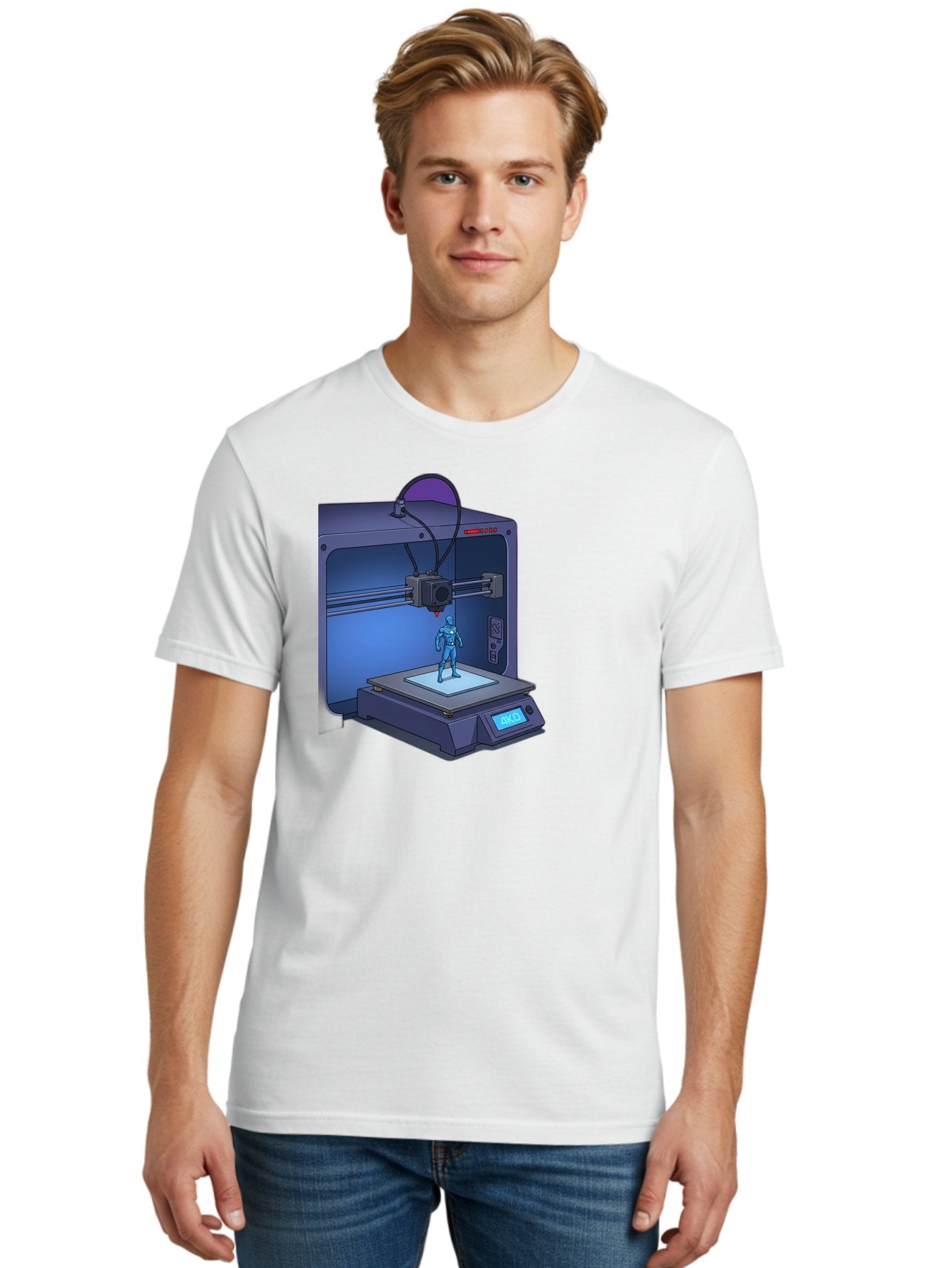 3D-Printer-10 Men'S Graphic Tee, 100% Cotton, Comfortable Casual Summer Wear, Machine Washable, 3D Printing Technology, Futuristic Design, Robotic Figure, Precise Manufacturing, Innovative Machinery, Additive Manufacturing, Ako Baa003 21