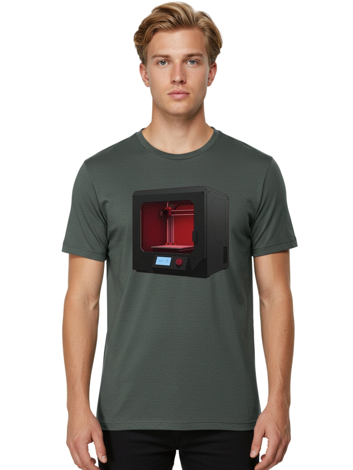 3D-Printer-12 Men'S Graphic Tee, 100% Cotton, Comfortable Casual Summer Wear, Machine Washable, 3D Printing Technology, Additive Manufacturing, Red Lit Interior, Digital Display, Control Panel, Futuristic Design, Precision Engineering, Baa005 26