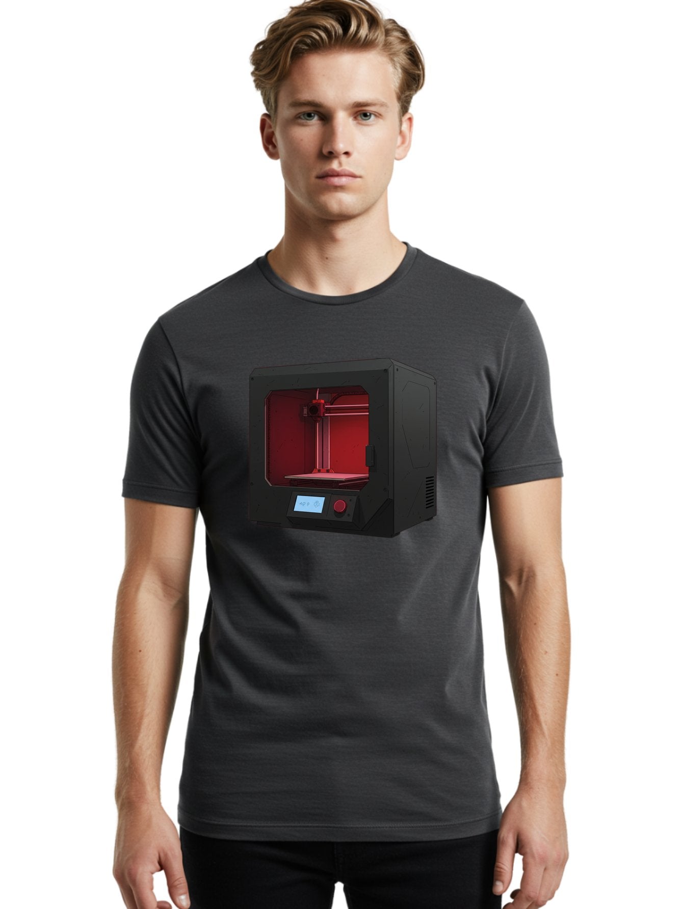 3D-Printer-12 Men'S Graphic Tee, 100% Cotton, Comfortable Casual Summer Wear, Machine Washable, 3D Printing Technology, Additive Manufacturing, Red Lit Interior, Digital Display, Control Panel, Futuristic Design, Precision Engineering, Baa005 18