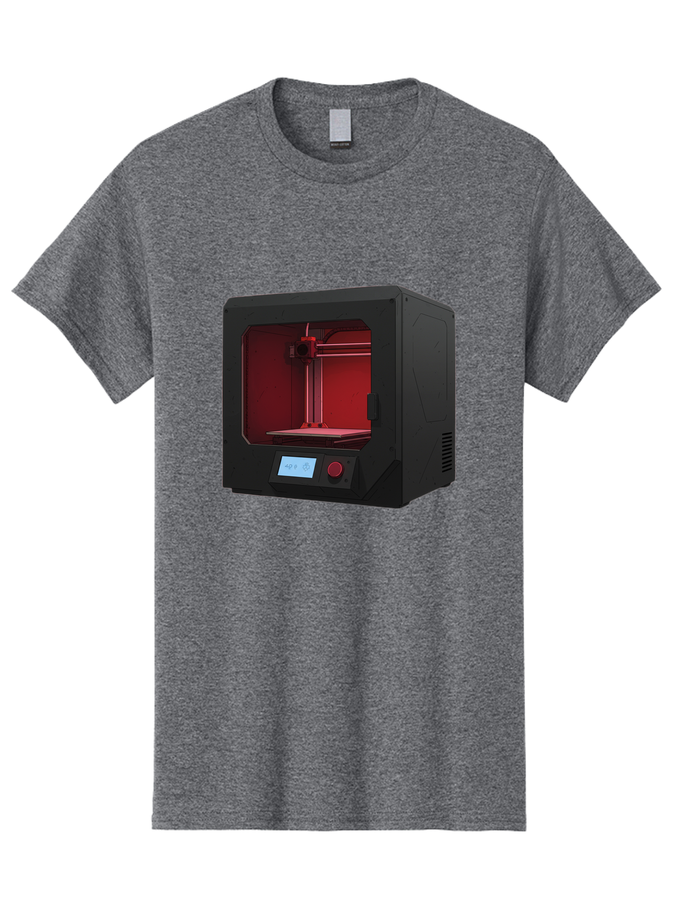 3D-Printer-12 Men'S Graphic Tee, 100% Cotton, Comfortable Casual Summer Wear, Machine Washable, 3D Printing Technology, Additive Manufacturing, Red Lit Interior, Digital Display, Control Panel, Futuristic Design, Precision Engineering, Baa005
