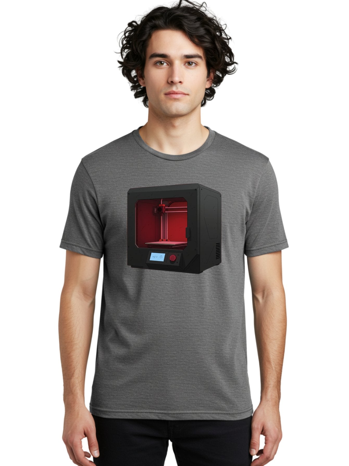 3D-Printer-12 Men'S Graphic Tee, 100% Cotton, Comfortable Casual Summer Wear, Machine Washable, 3D Printing Technology, Additive Manufacturing, Red Lit Interior, Digital Display, Control Panel, Futuristic Design, Precision Engineering, Baa005 30